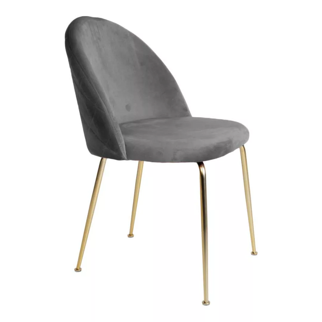 Esstisch Stühle in Grau Samt Metallgestell in Messingfarben (2er Set) günstig online kaufen