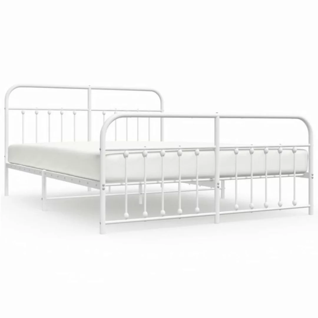 furnicato Bett Bettgestell mit Kopf- und Fußteil Metall Weiß 160x200 cm günstig online kaufen