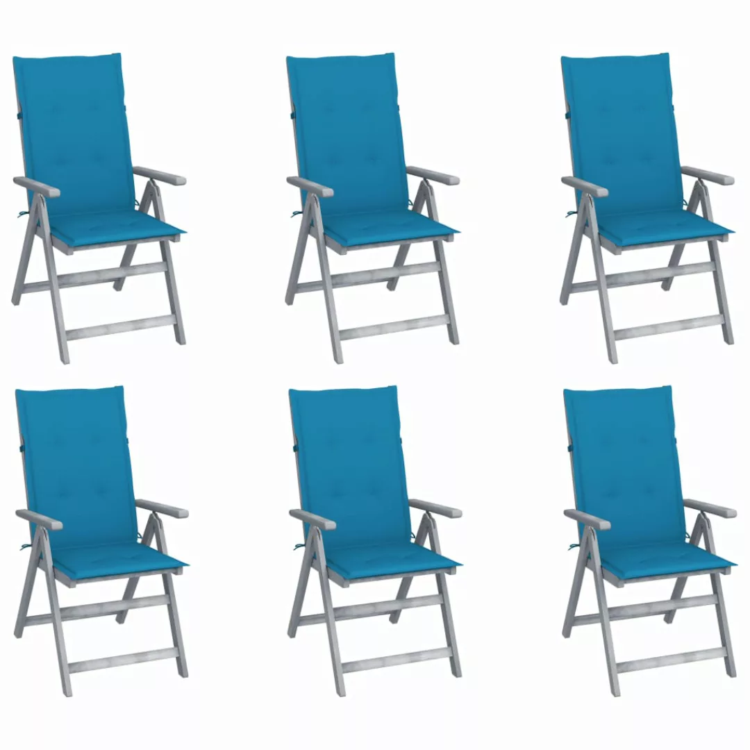 Verstellbare Gartenstühle 6 Stk. Mit Auflagen Massivholz Akazie günstig online kaufen