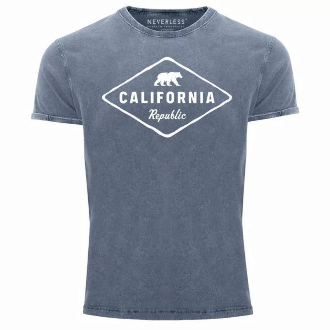 Neverless Print-Shirt Herren Vintage Shirt California Republic Bear Badge B günstig online kaufen
