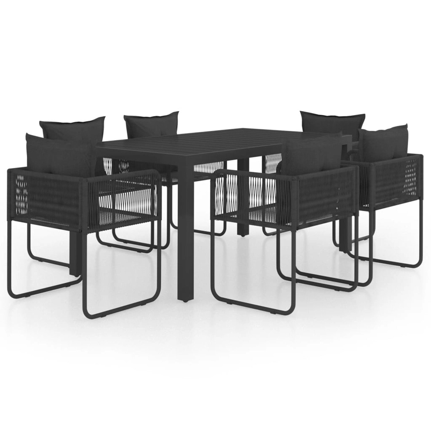 vidaXL 7-Tlg Garten-Essgruppe PVC Rattan Schwarz 3060103 günstig online kaufen