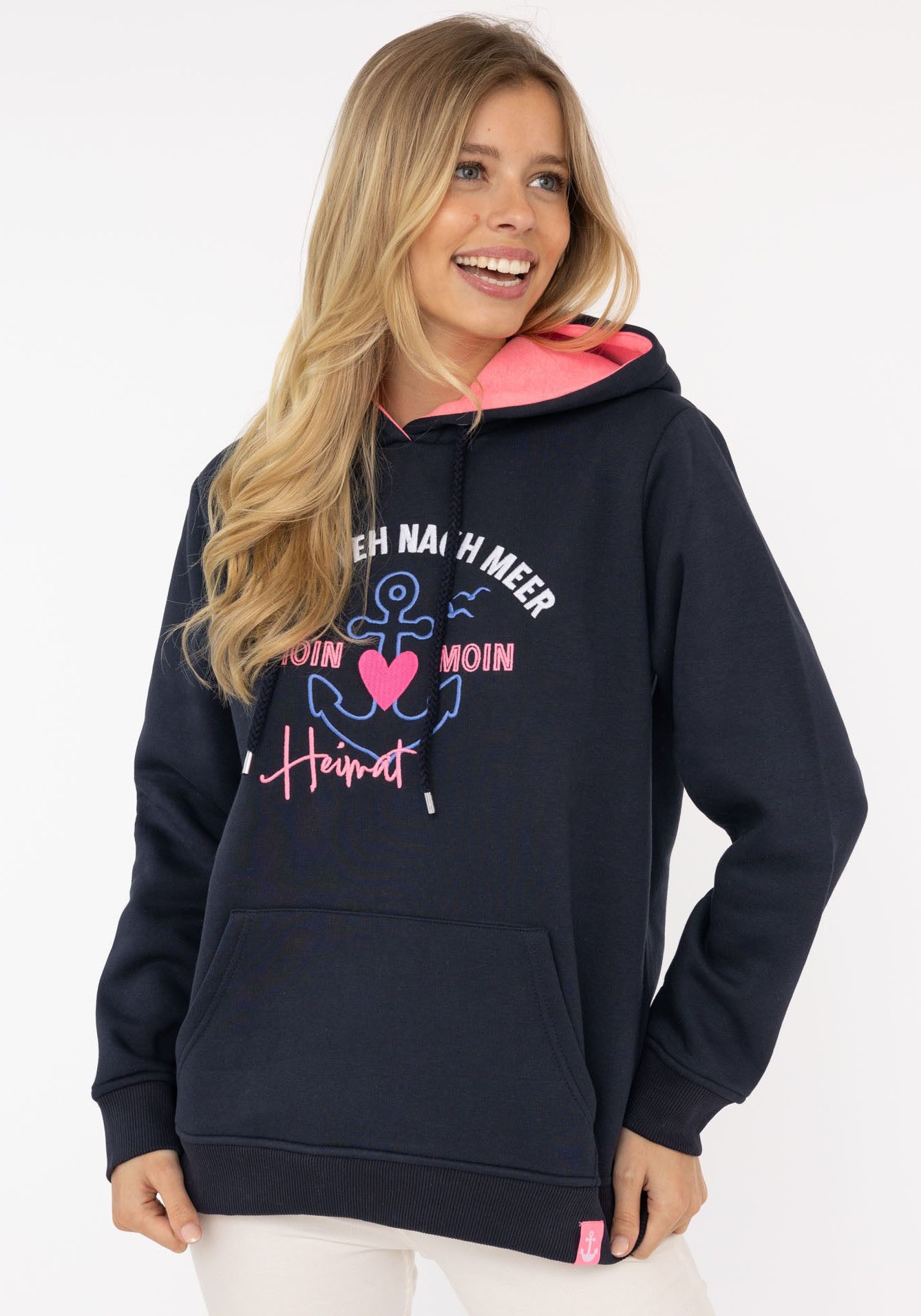 Zwillingsherz Hoodie ""Fernweh nach Meer"", mit maritimer Stickerei, Kängur günstig online kaufen