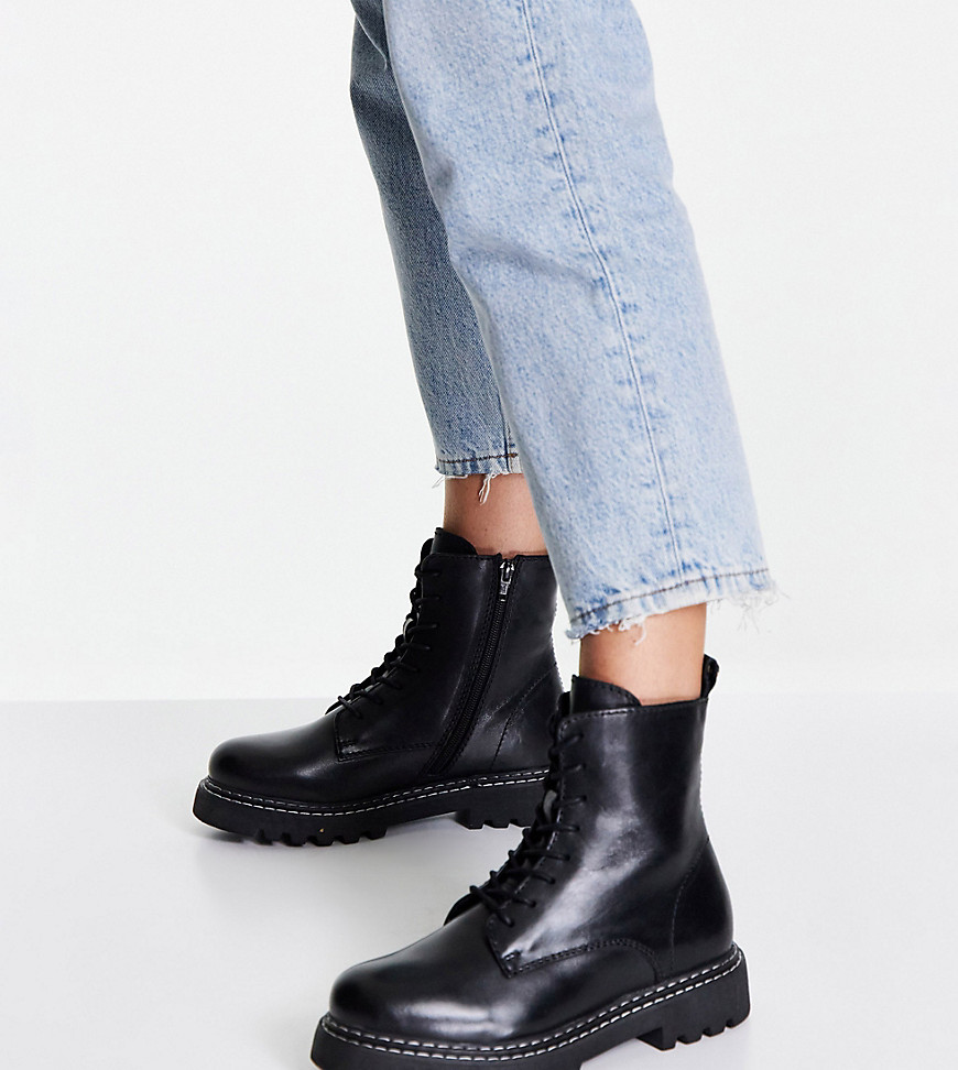 Dune Wide Fit – Ankle-Boots aus Leder in Schwarz mit dicker Sohle und Schnü günstig online kaufen