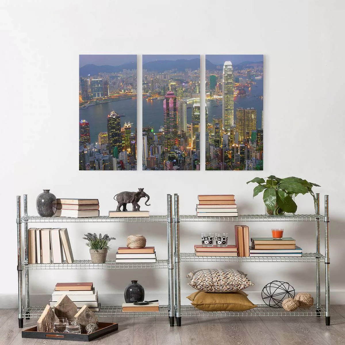 3-teiliges Leinwandbild Architektur & Skyline - Querformat Hongkong Skyline günstig online kaufen