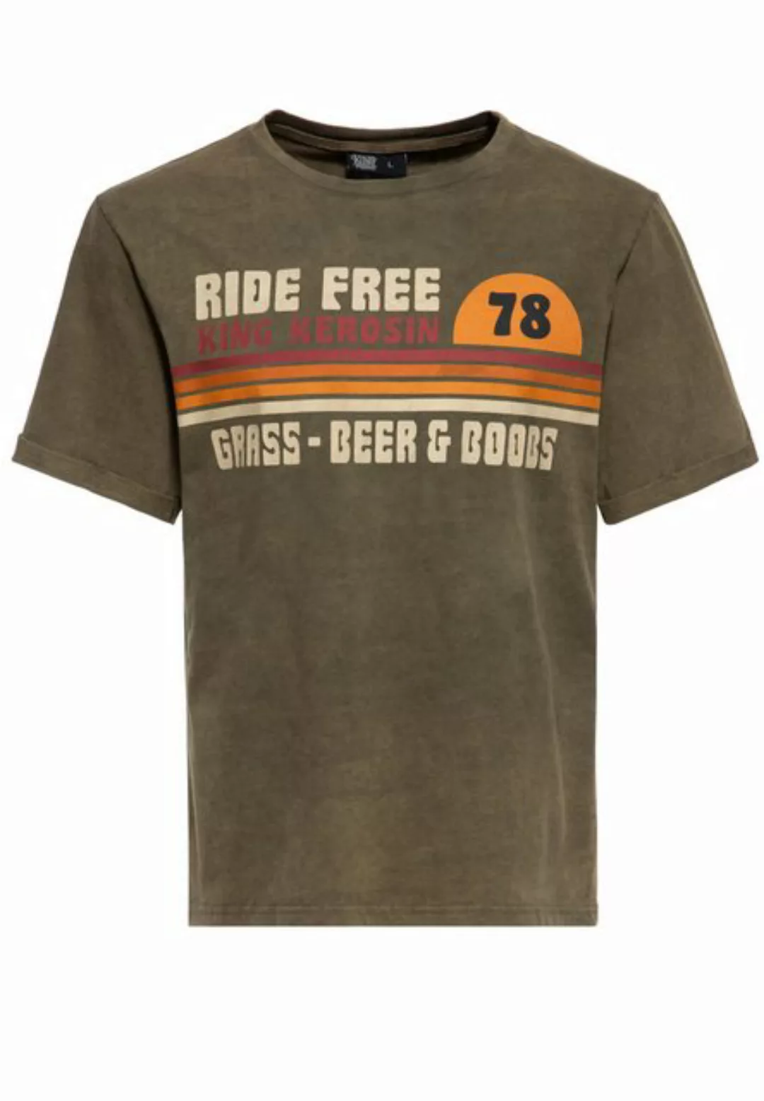 KingKerosin Print-Shirt Grass, Beer & Boobs (1-tlg) Acid Washed günstig online kaufen