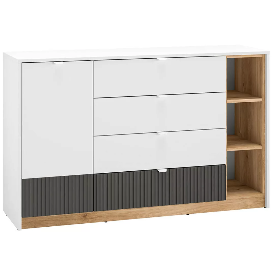 Sideboard 138cm, weiß mit Eiche und graphit, TIMARU-131 günstig online kaufen