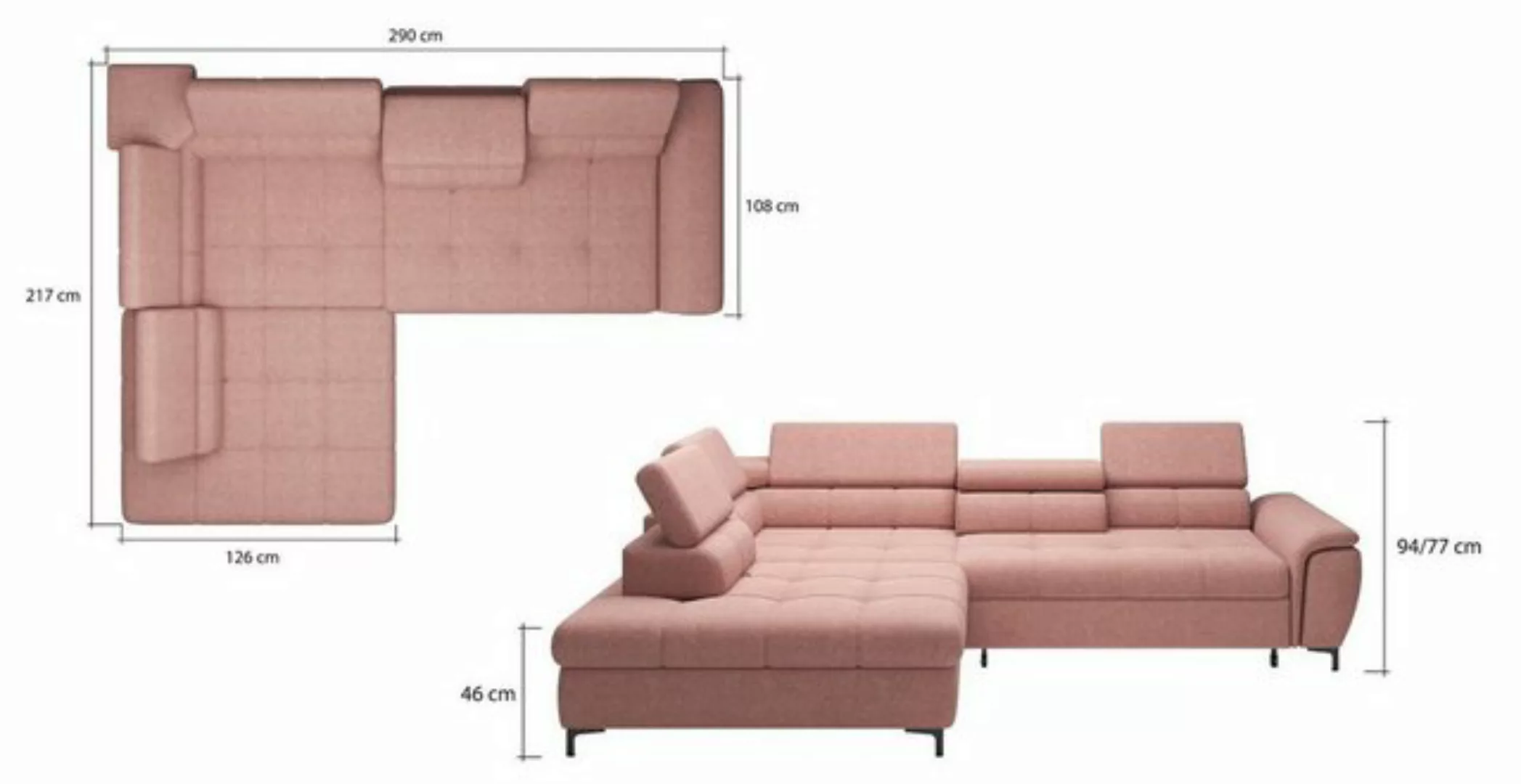 JVmoebel Ecksofa L-Form Sofa Couch Design Polster Schlafsofa Textil Bettfun günstig online kaufen