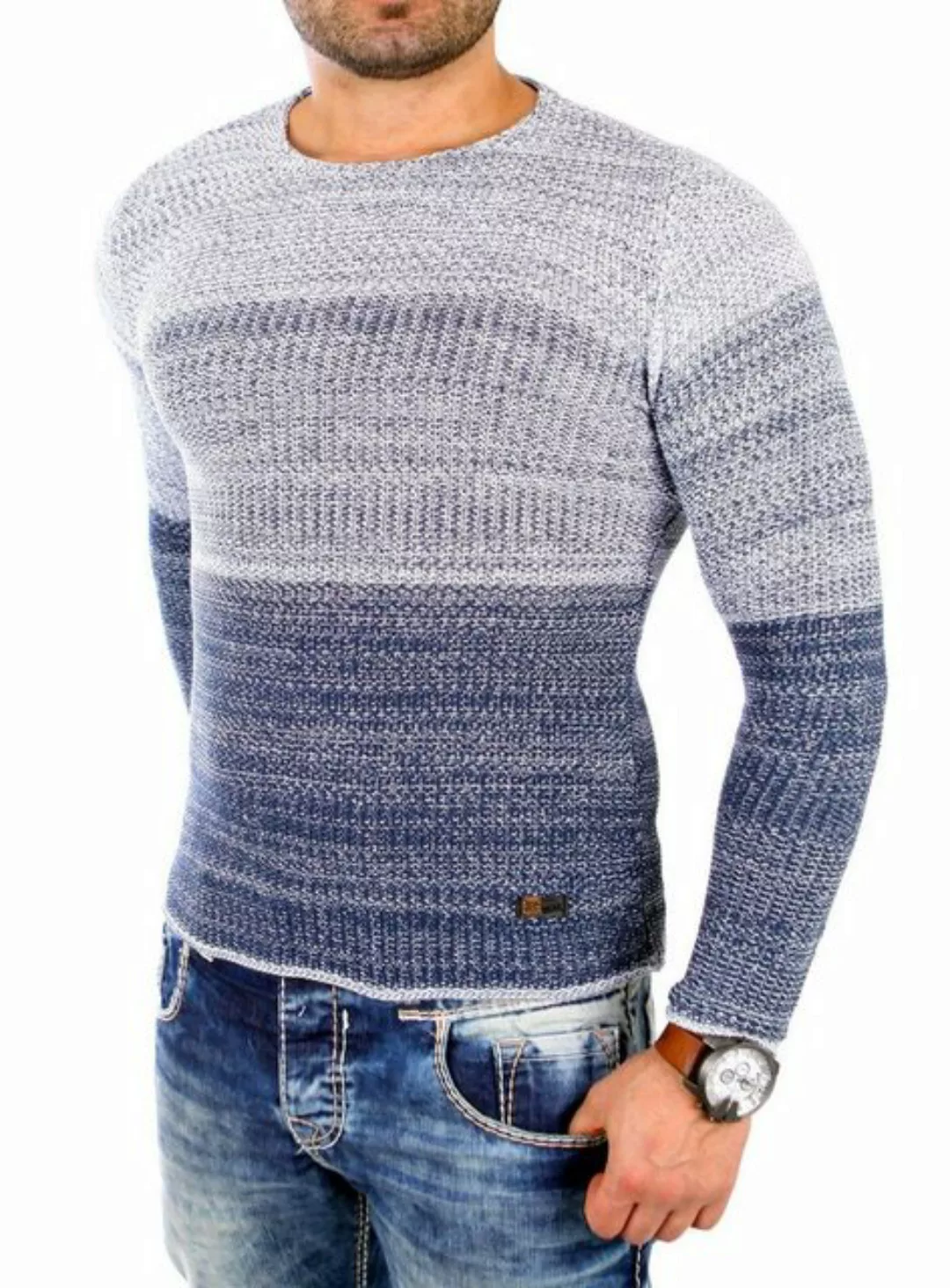 Reslad Strickpullover Reslad Strickpullover Herren Colorblock Crewneck Pull günstig online kaufen