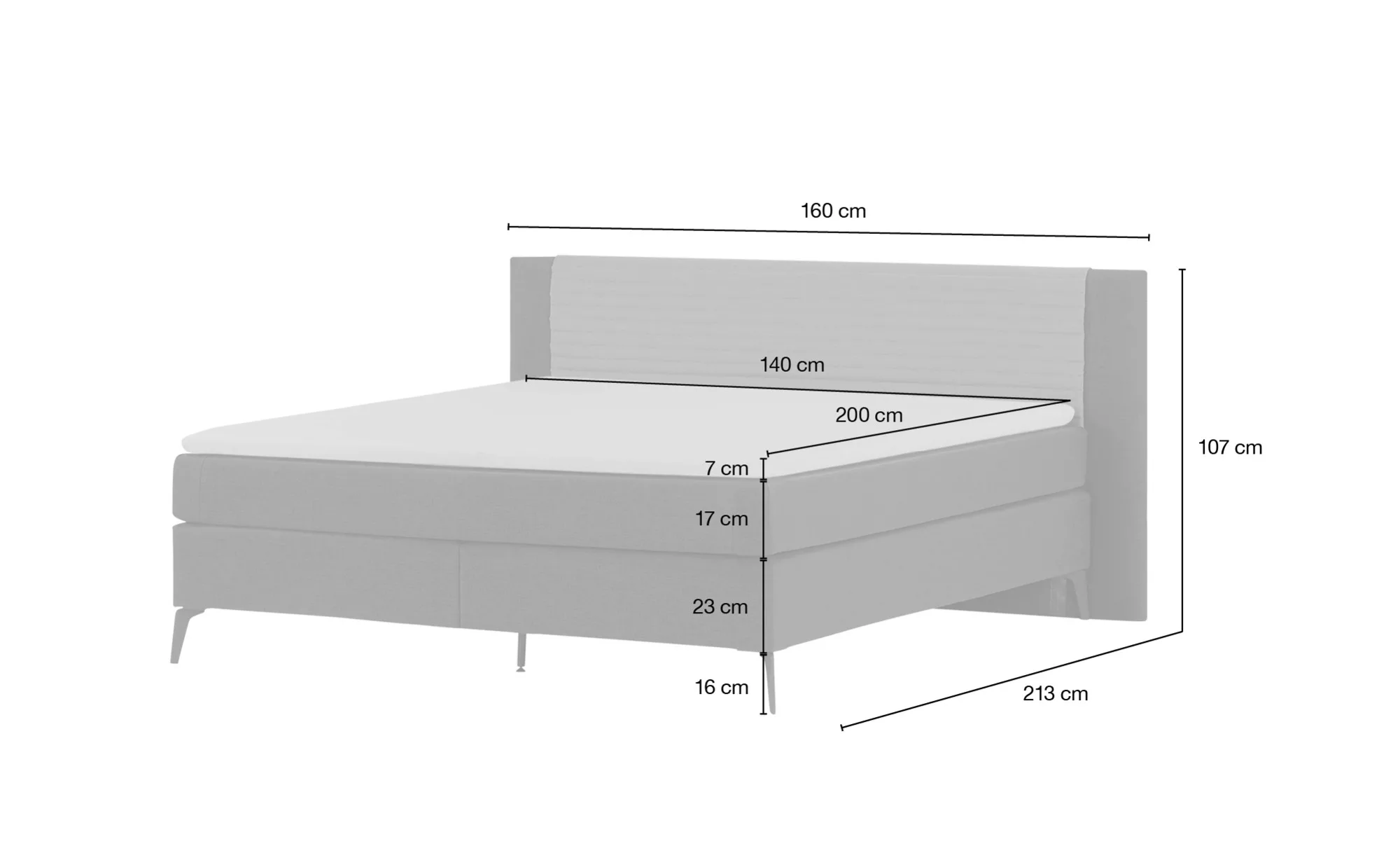 Boxspringbett  Synda ¦ grau ¦ Maße (cm): B: 160 H: 107 Betten > Einzelbette günstig online kaufen