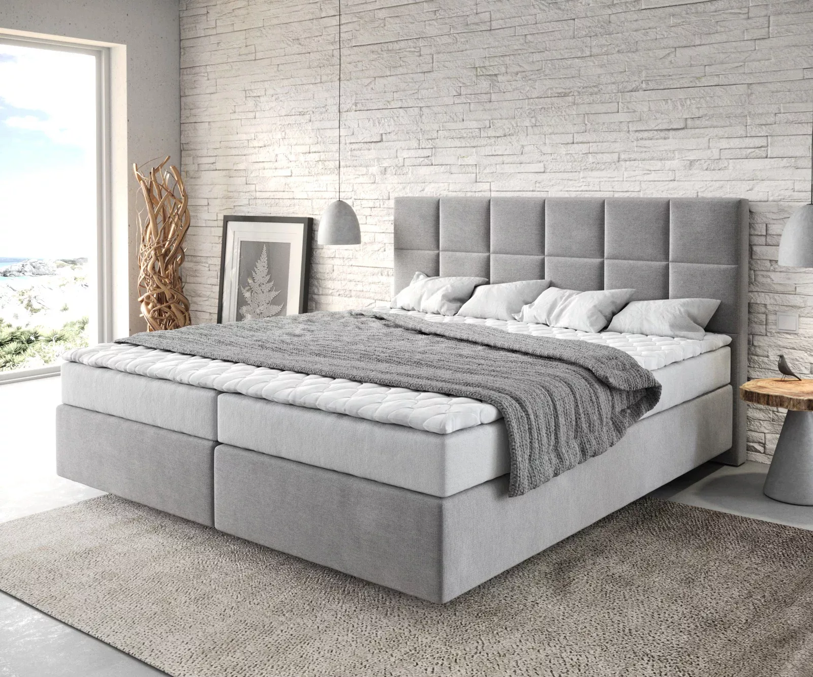 DELIFE Boxspringbett Dream-Fine, Mikrofaser Grau 180x200 cm mit Matratze un günstig online kaufen