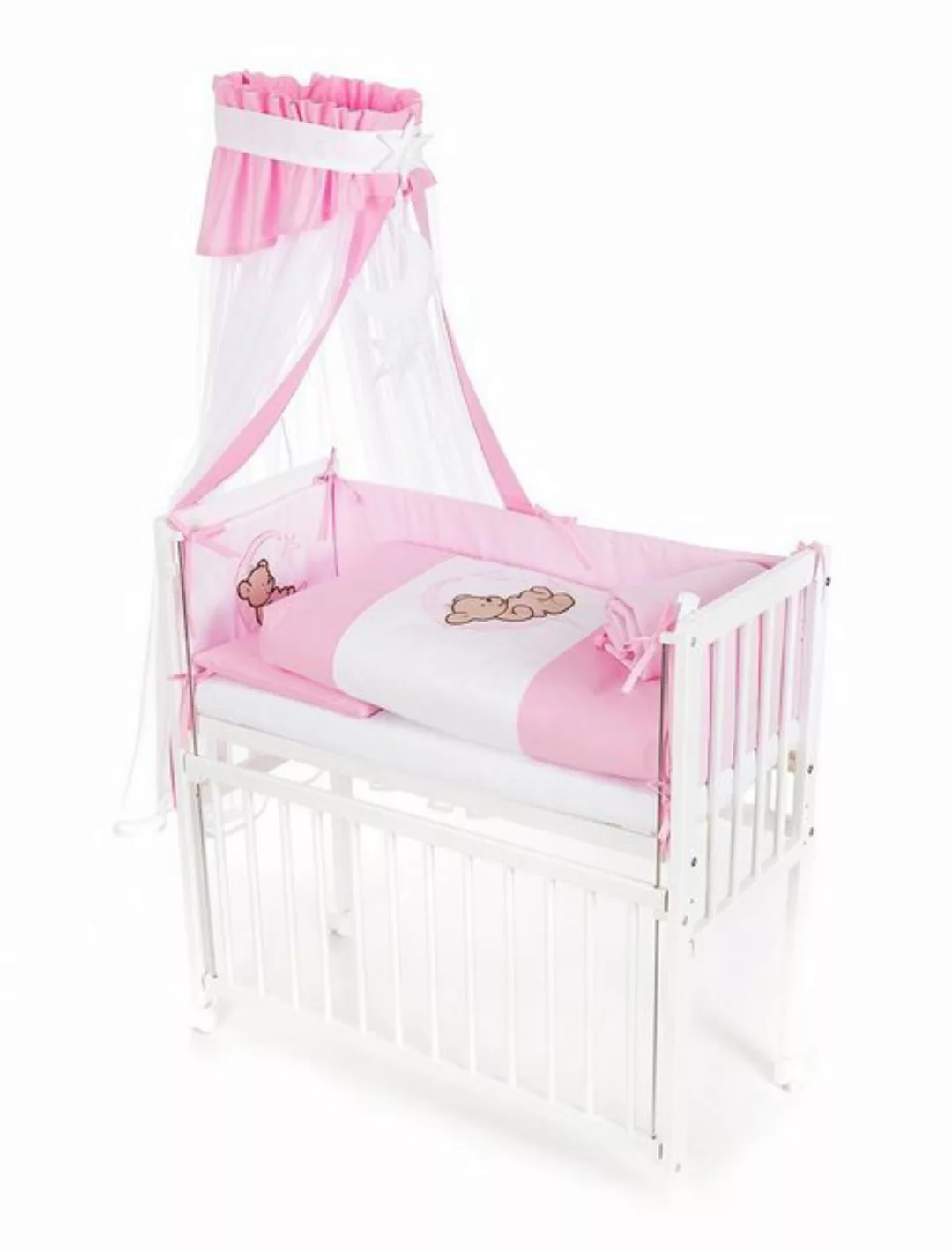 Babyhafen Beistellbett 40x90 Babybett Komplettbett Bär auf Mond Rosa Stuben günstig online kaufen