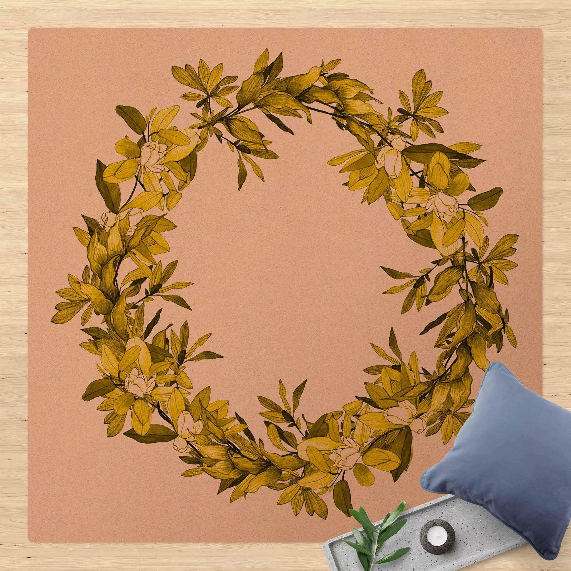 Kork-Teppich Romantischer Blütenkranz Gelb günstig online kaufen