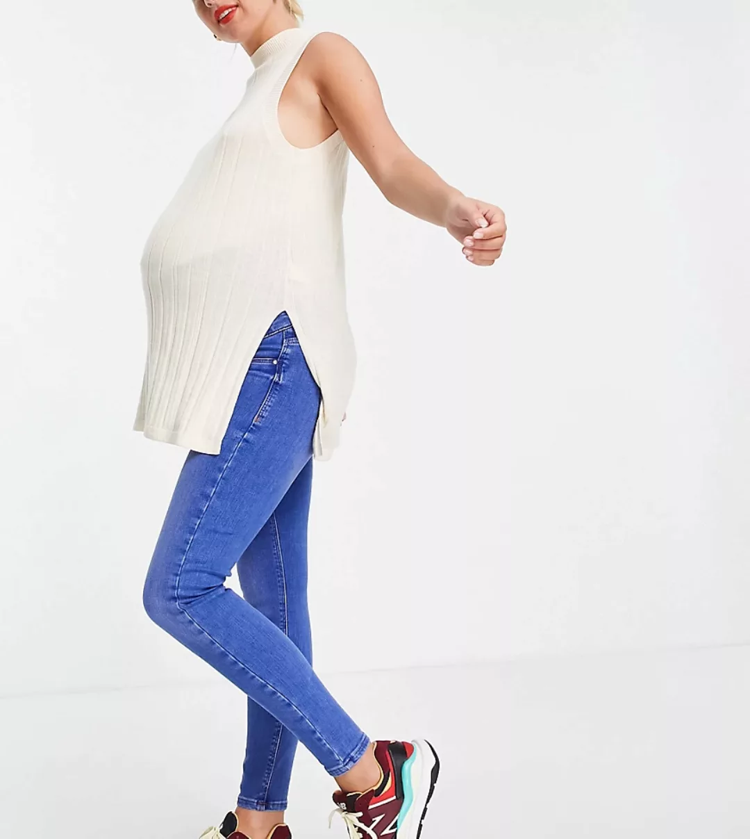 River Island Maternity – Molly – Skinny-Jeans in Buzzy-Blau mit Überbauchbu günstig online kaufen