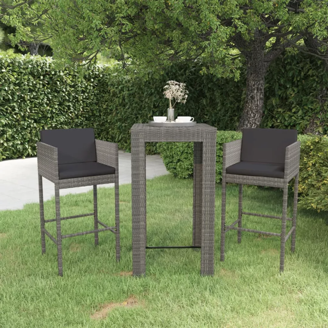 3-tlg. Gartenbar-set Mit Kissen Poly Rattan Grau günstig online kaufen