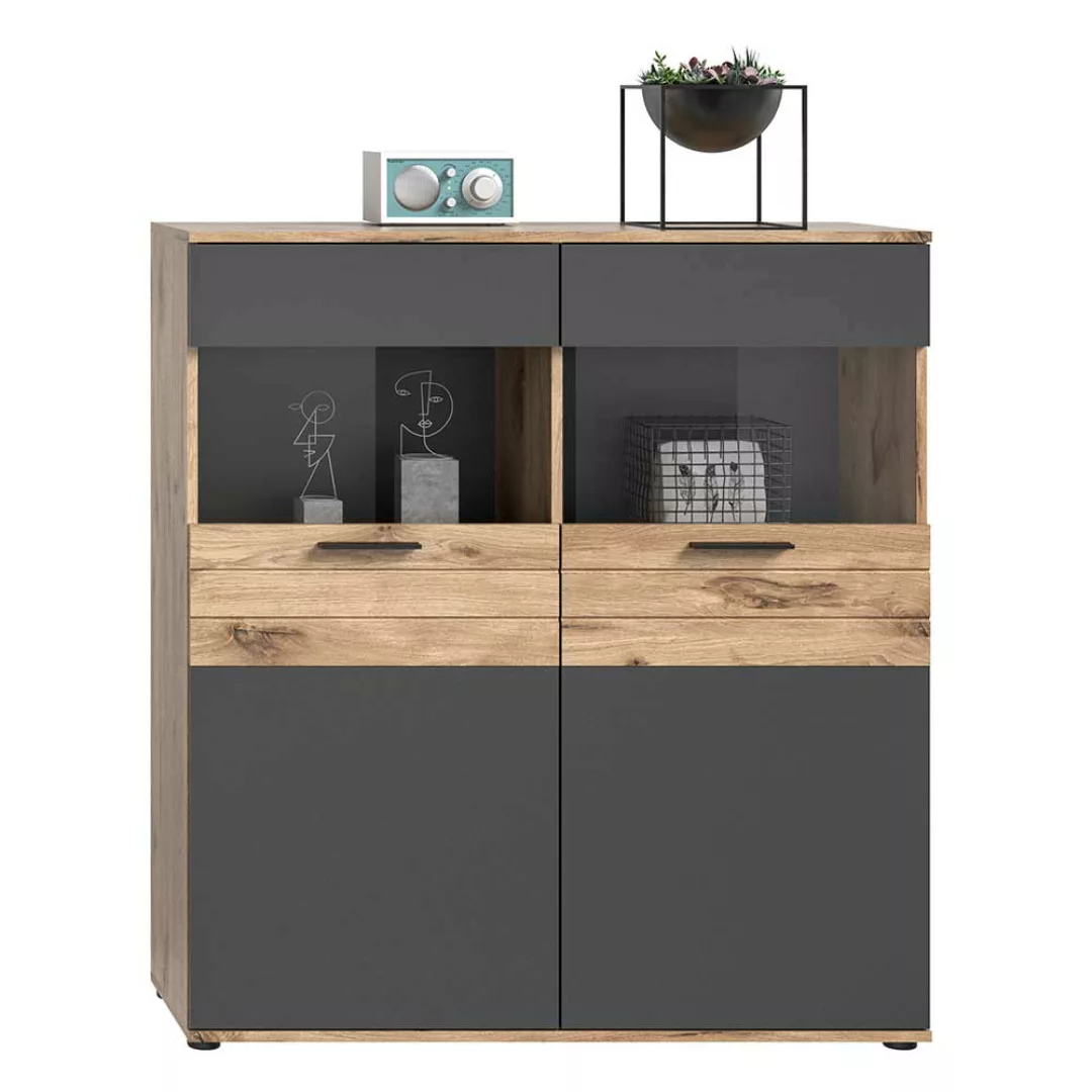 Wohnzimmer Highboard modern in Wildeichefarben & Grau 110 cm breit günstig online kaufen