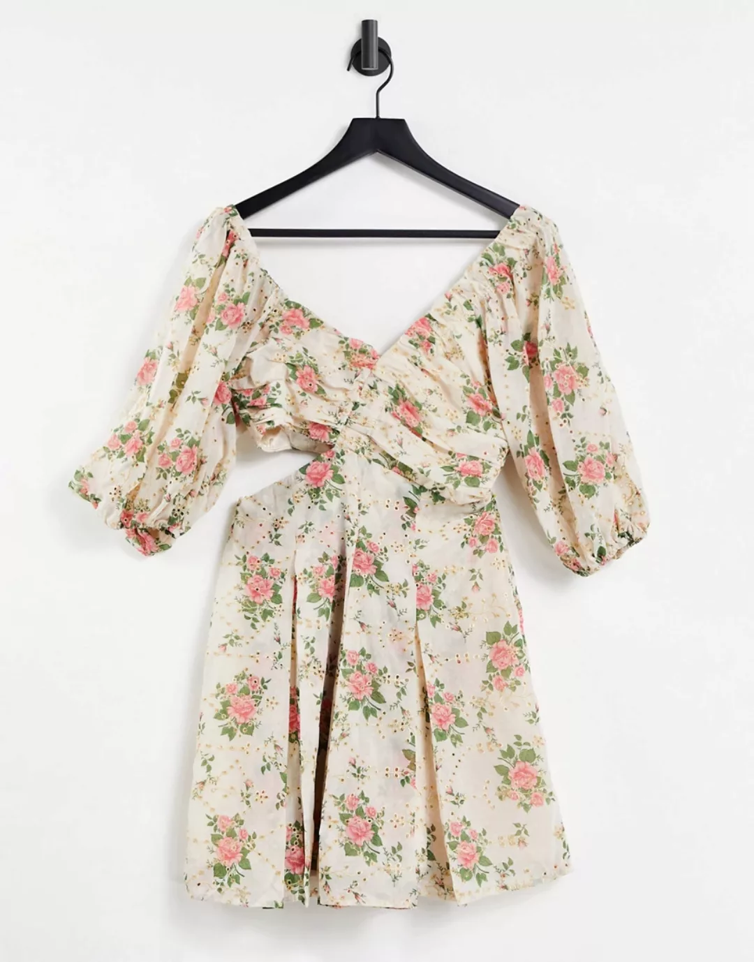 ASOS DESIGN – Hochwertiges Minikleid mit seitlichem Zierausschnitt, Rosenmu günstig online kaufen