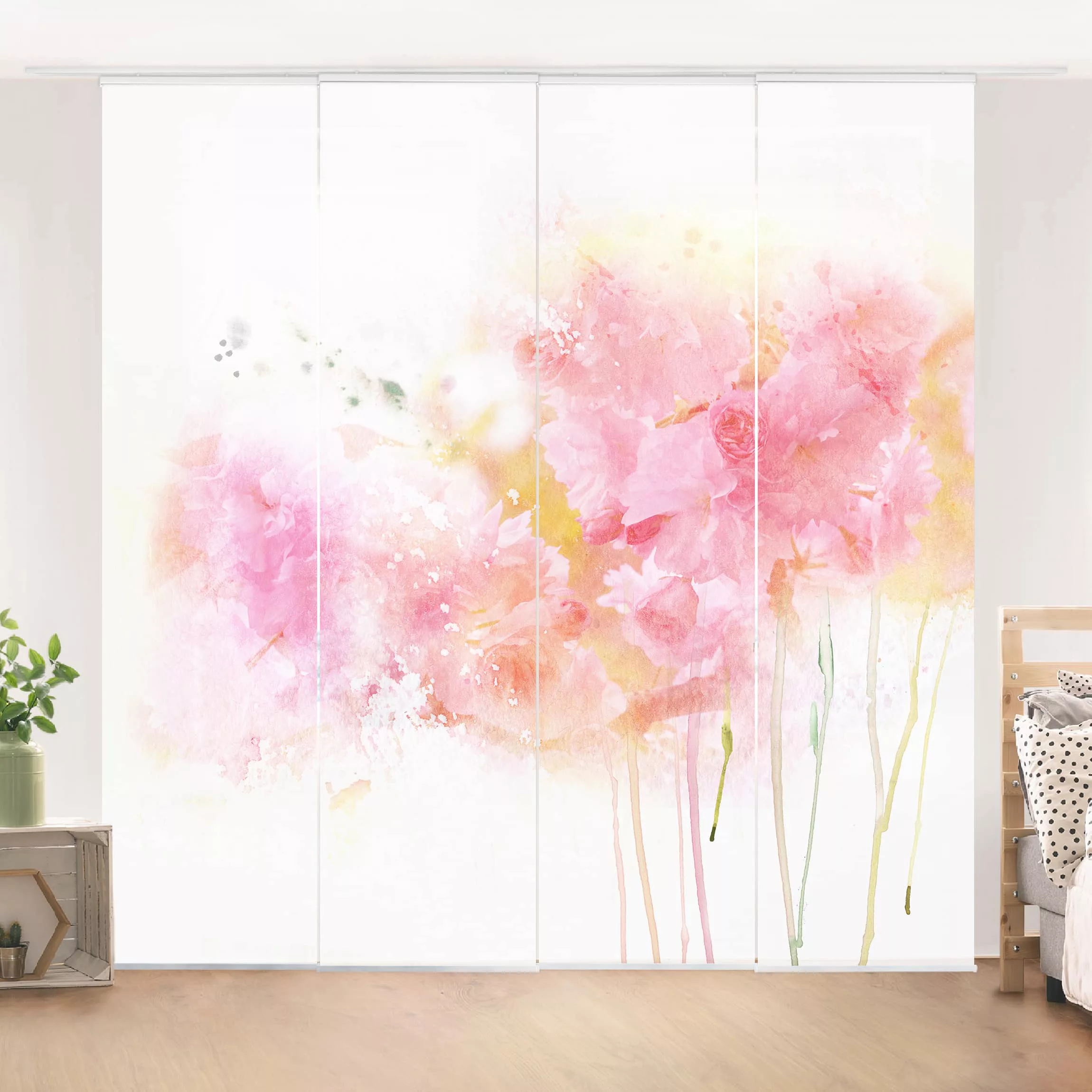 Schiebegardinen Set Blumen Aquarell Blumen Pfingstrosen günstig online kaufen