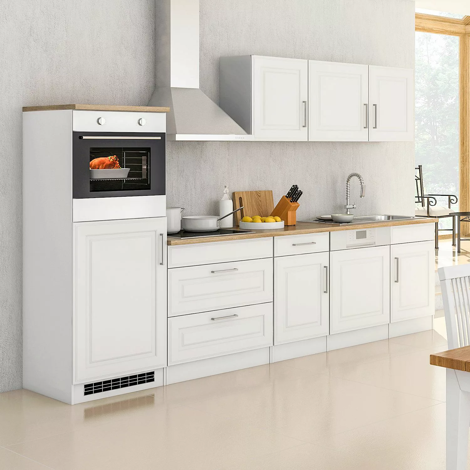 Held Möbel Küchenzeile Rom 300 cm Landhaus Grau Matt mit E-Geräten günstig online kaufen