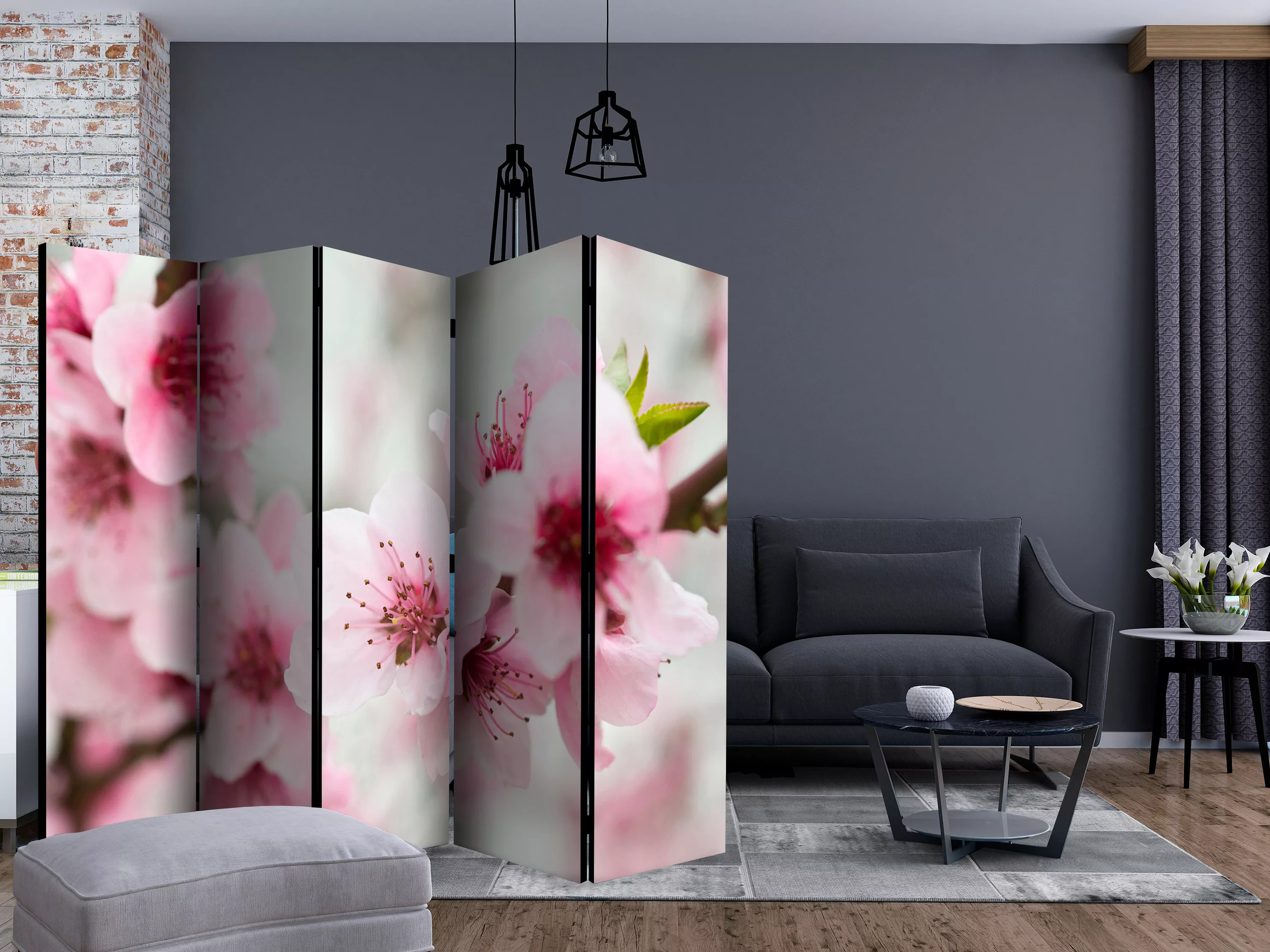 5-teiliges Paravent - Spring, Blooming Tree - Pink Flowers Ii [room Divider günstig online kaufen