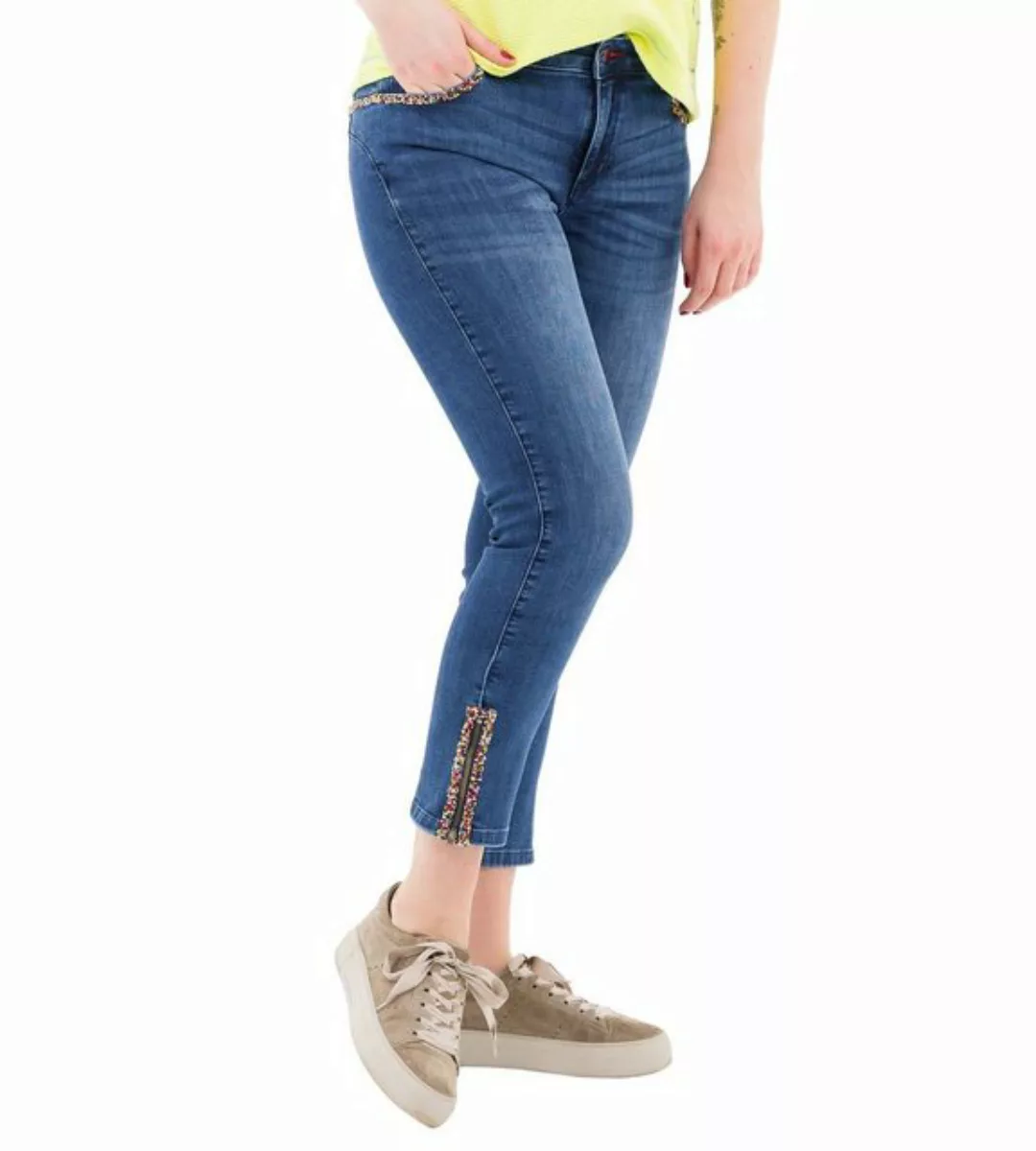 incasual Skinny-fit-Jeans Röhrenhose koerpernah mit Stickerei und Perlendet günstig online kaufen