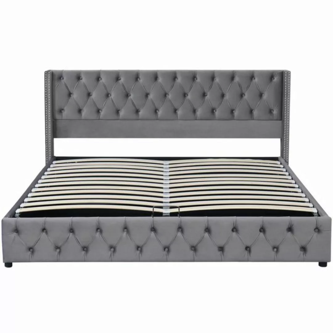 Gotagee Polsterbett Doppelbett Ohrenform Flanell Stauraum Funktionsbett Gra günstig online kaufen