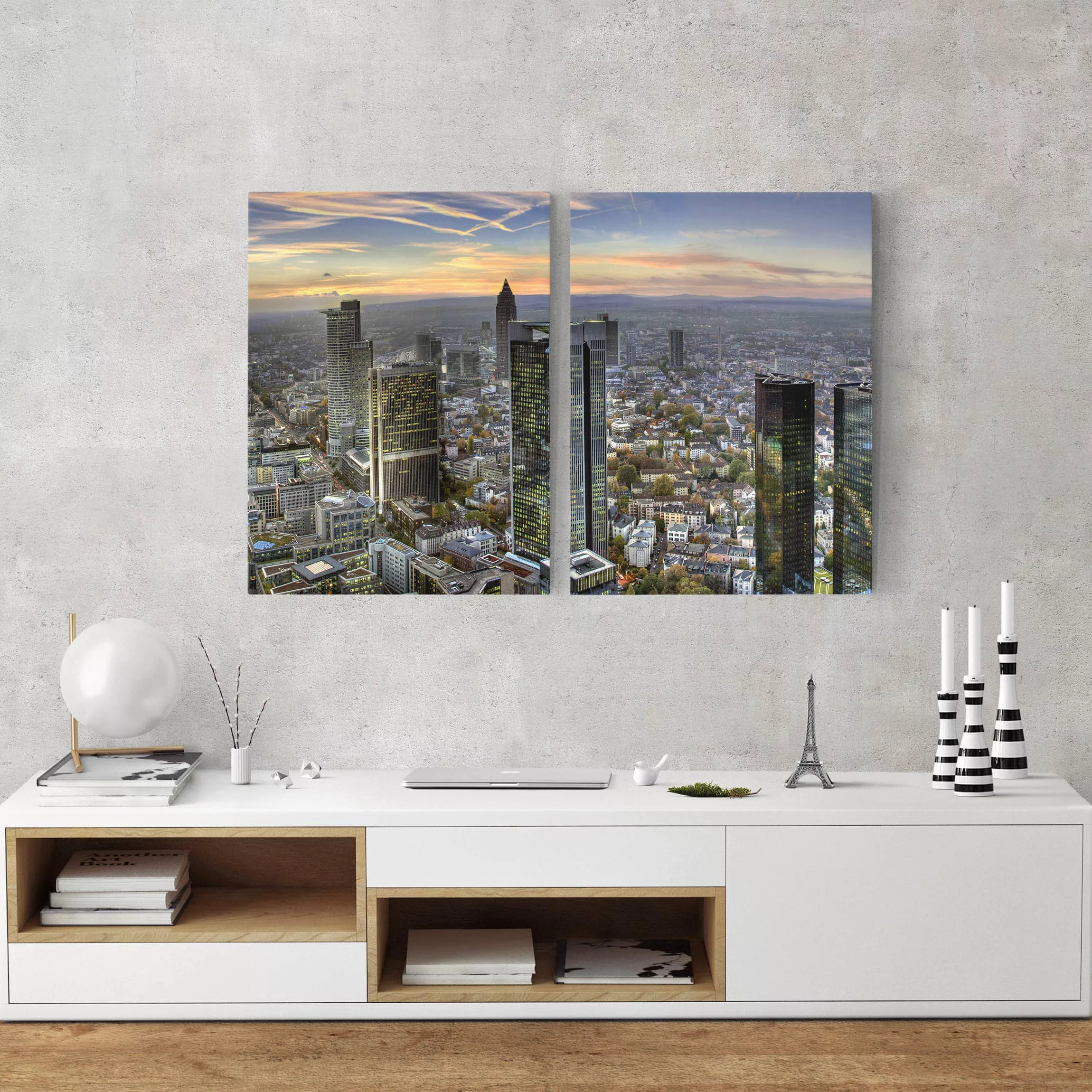 2-teiliges Leinwandbild Architektur & Skyline - Querformat MAINhattan günstig online kaufen