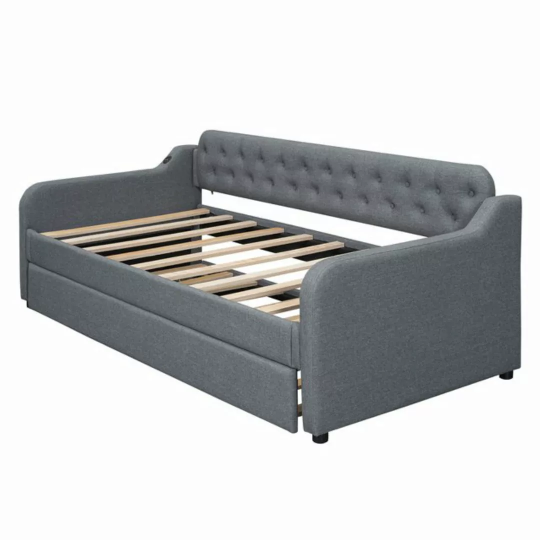 Odikalo Schlafsofa Polsterbett Tagesbett ausziehbares Rollbett USB beige/gr günstig online kaufen