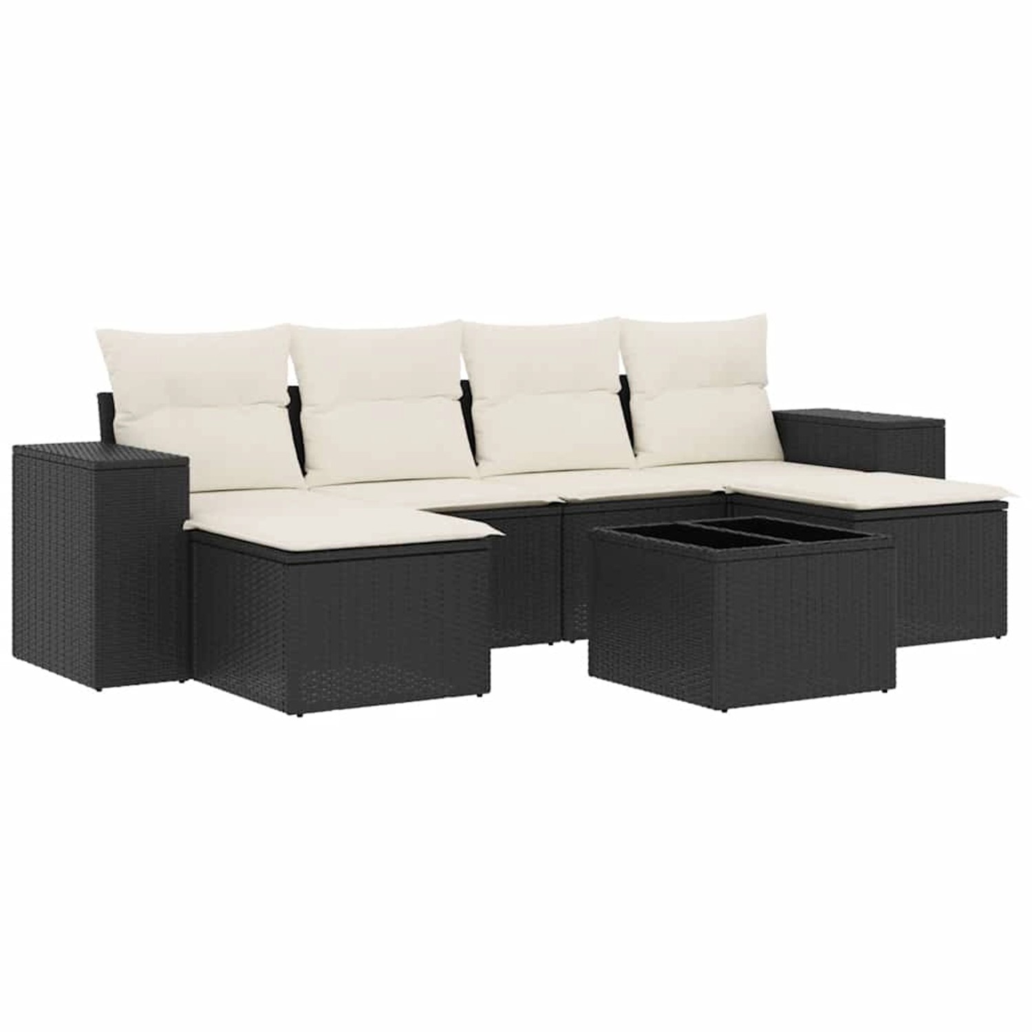 vidaXL 7-Tlg Garten-Sofagarnitur mit Kissen Schwarz Poly Rattan 3255263 günstig online kaufen