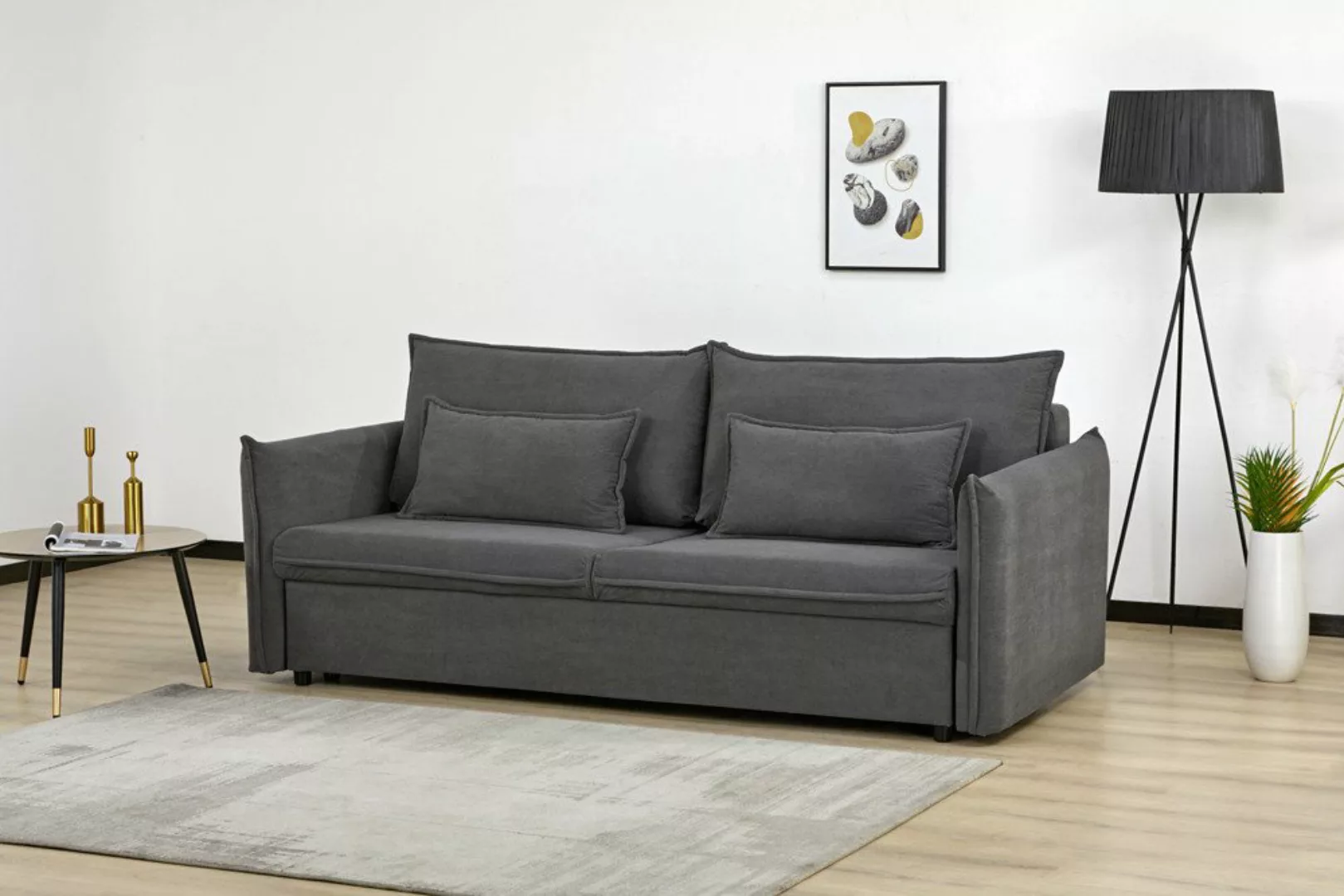 riess-ambiente Schlafsofa APARTMENT 200cm grau · 3-Sitzer-Couch mit Cord-Be günstig online kaufen