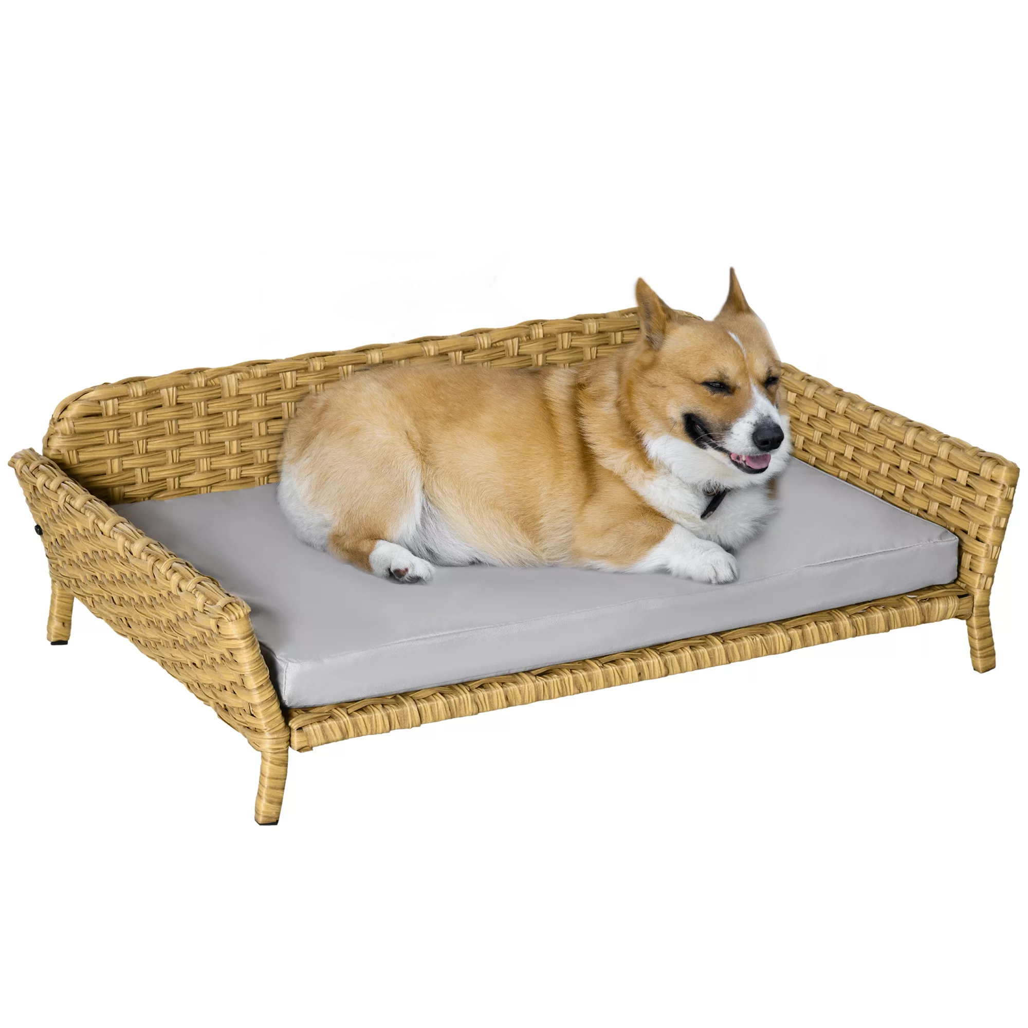 PawHut Rattan Hundesofa Hundekorb Hundebett mit Kissen Katzenbett Katzensof günstig online kaufen