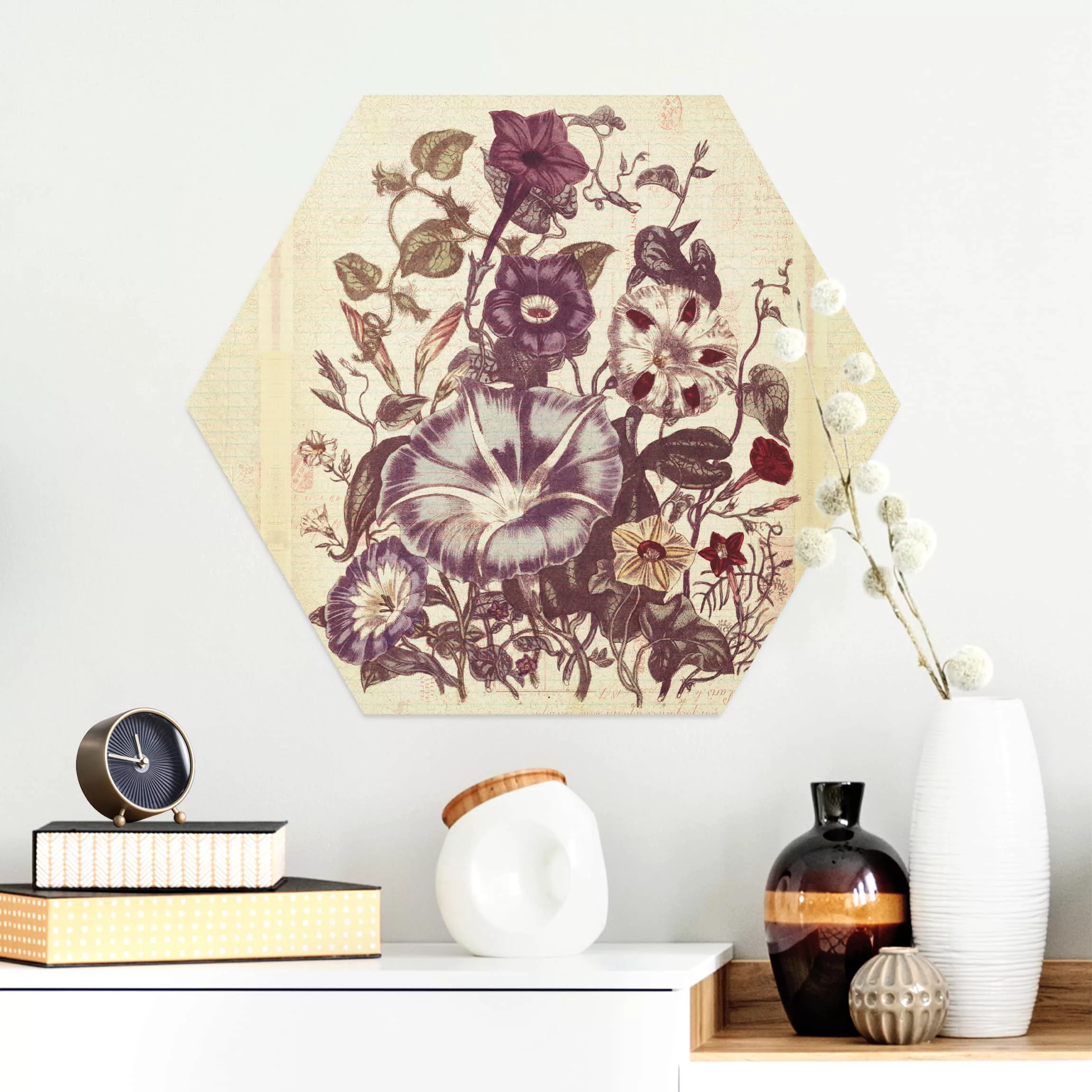 Hexagon-Alu-Dibond Bild Blumen Vintage Memory Blumenstrauss günstig online kaufen
