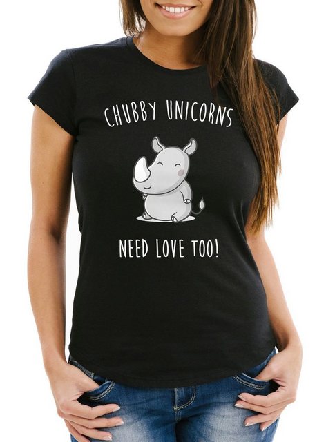MoonWorks Print-Shirt Damen T-Shirt chubby Unicorns need love too Nashorn E günstig online kaufen
