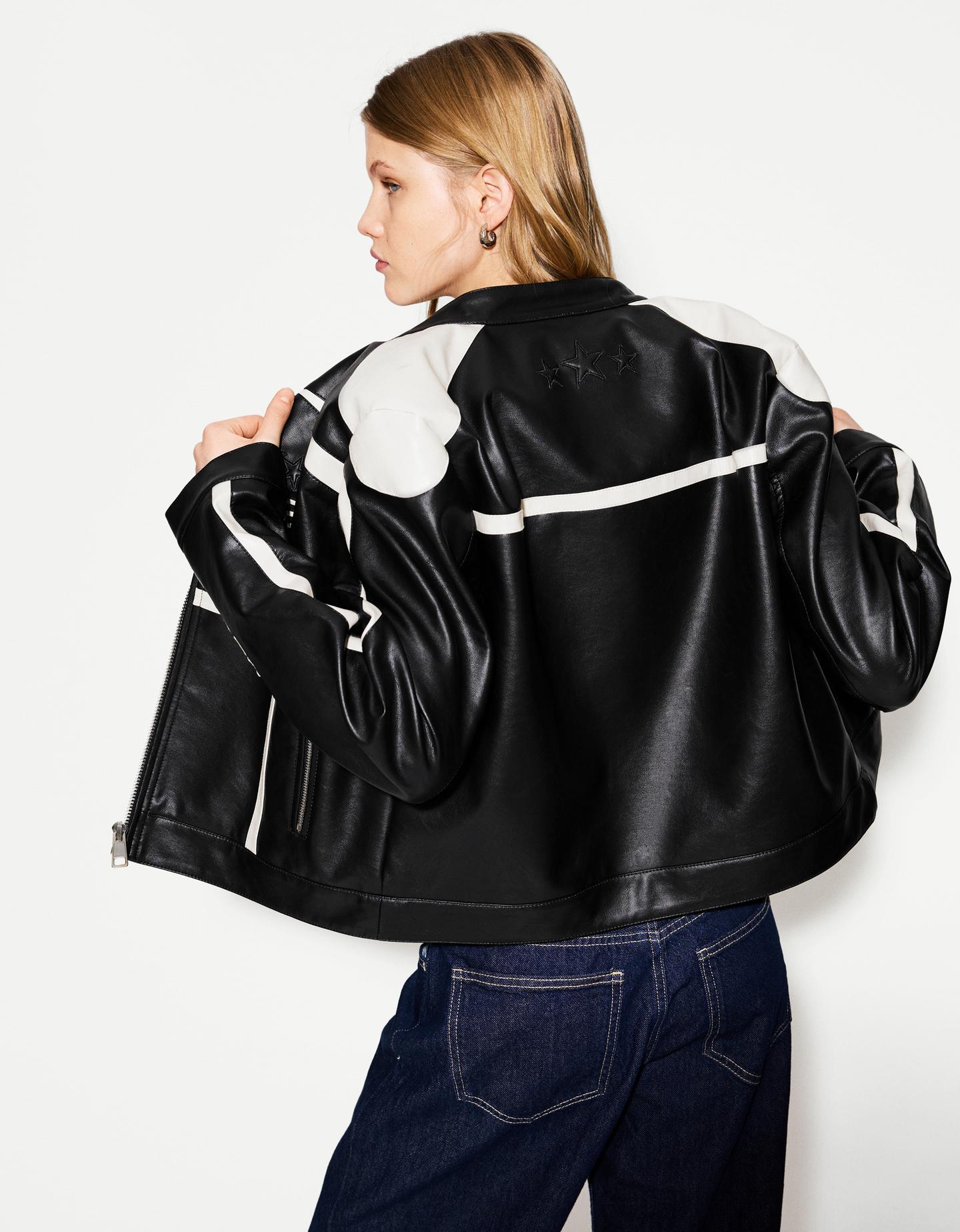 Bershka Kunstlederjacke Im Bikerlook Damen L Schwarz günstig online kaufen