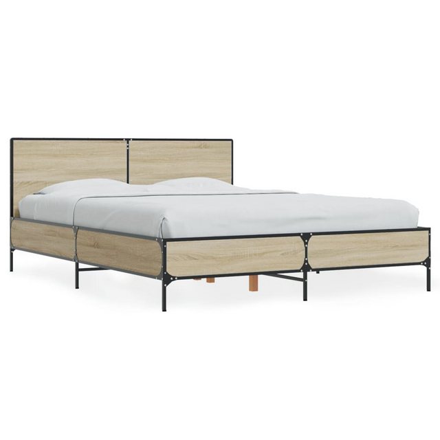 vidaXL Bett, Bettgestell Sonoma-Eiche 140x200 cm Holzwerkstoff und Metall günstig online kaufen