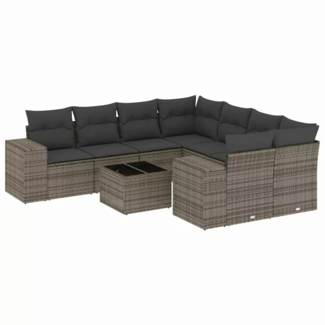 vidaXL Sofaelement 9-tlg. Garten-Sofagarnitur mit Kissen Grau Poly Rattan ( günstig online kaufen