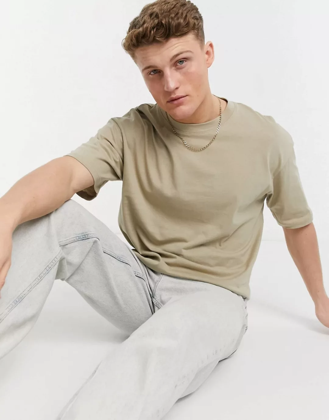 Jack & Jones – Core – Kastenförmiges T-Shirt in Beige-Neutral günstig online kaufen