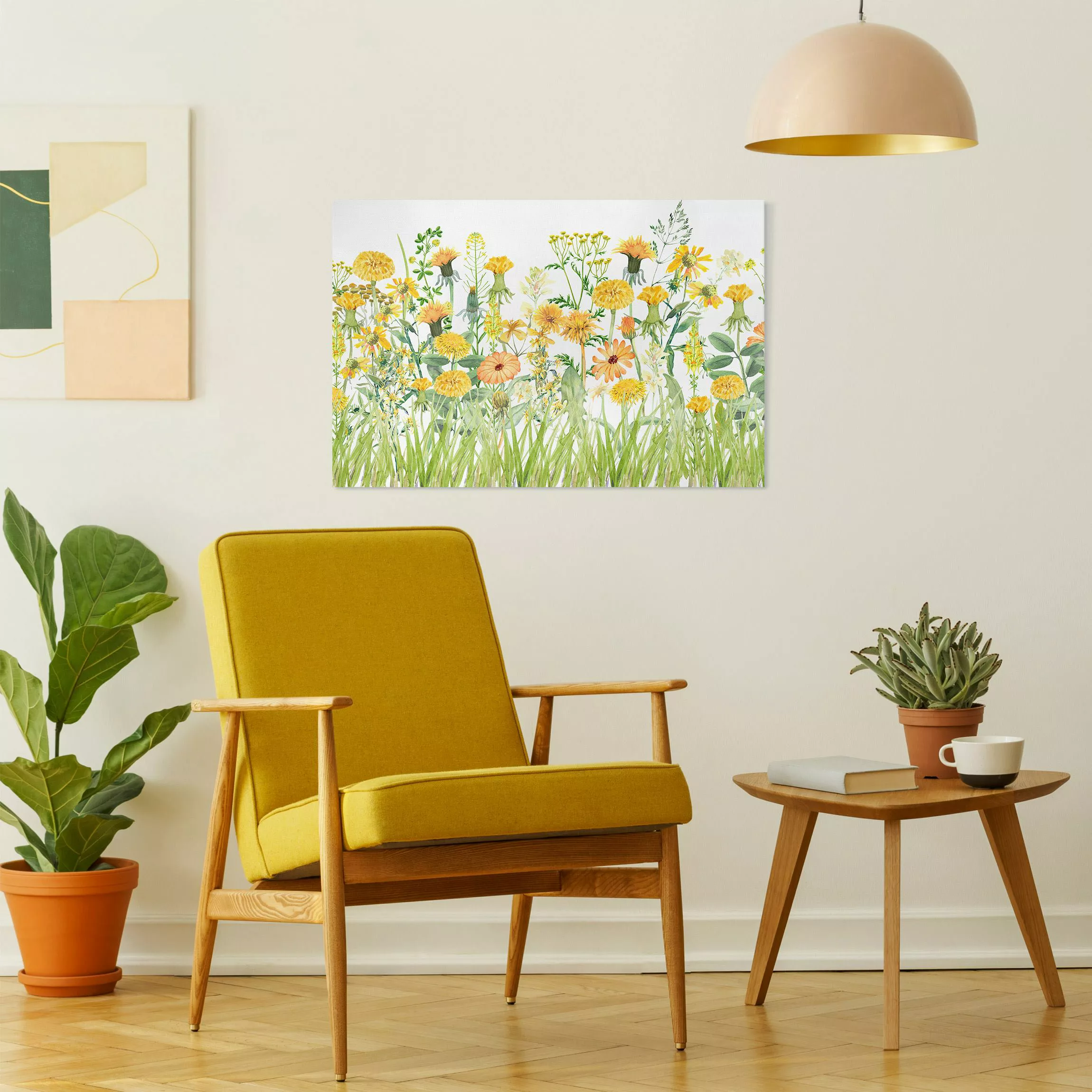 Leinwandbild Aquarellierte Blumenwiese in Gelb günstig online kaufen