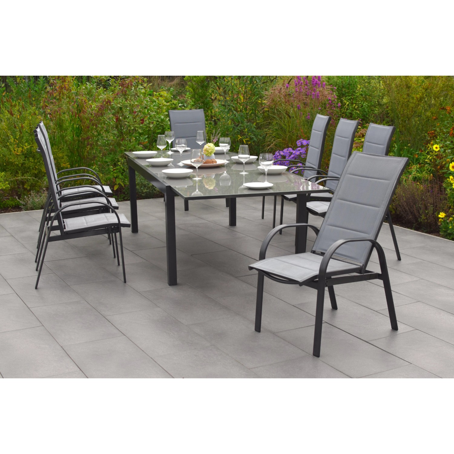Merxx Marini Set 9-tlg. Semi-Gartentisch Ausziehbar 180/250 x 100 cm günstig online kaufen