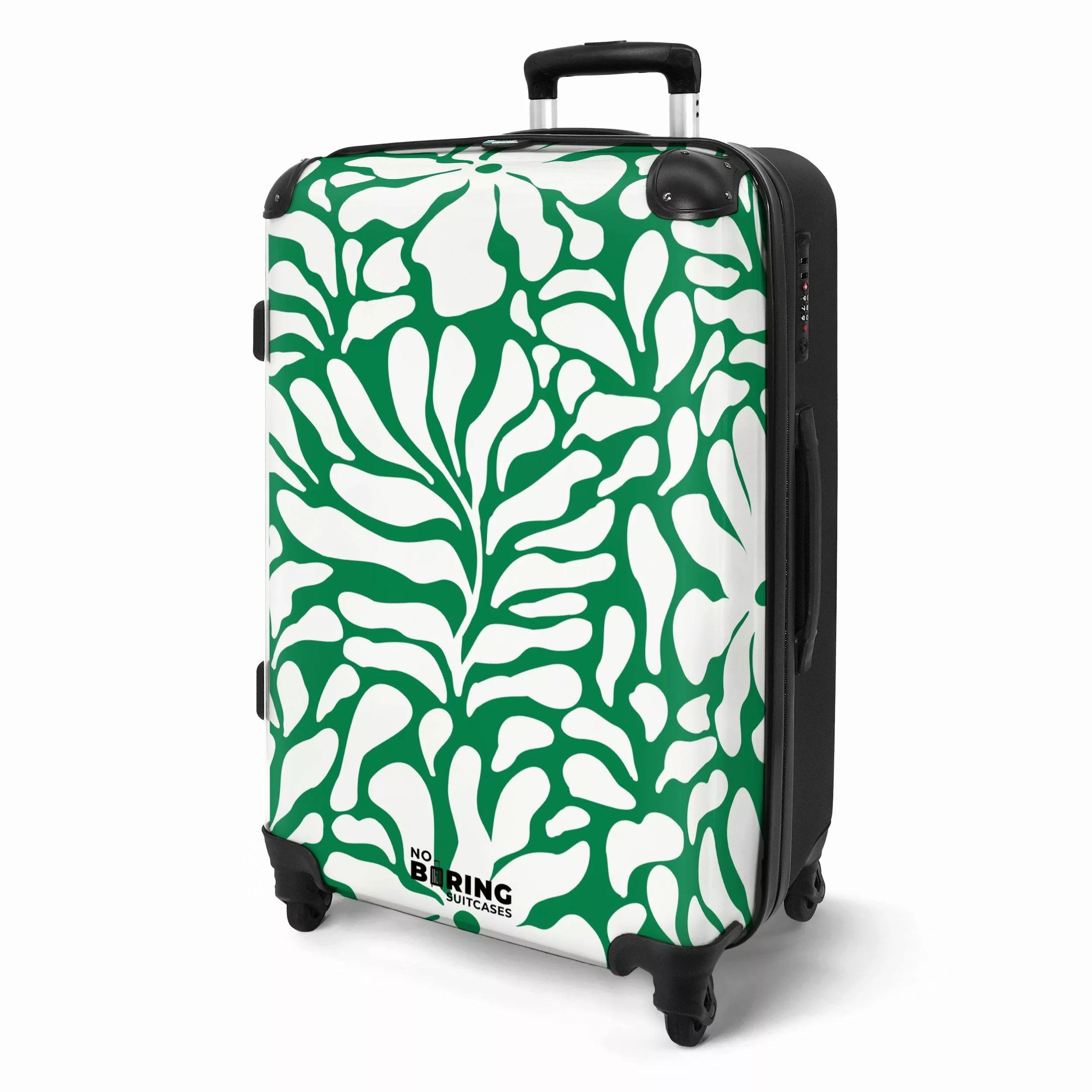 NoBoringSuitcases.com© Hartschalen-Trolley Grün mit weißem Blumendruck günstig online kaufen