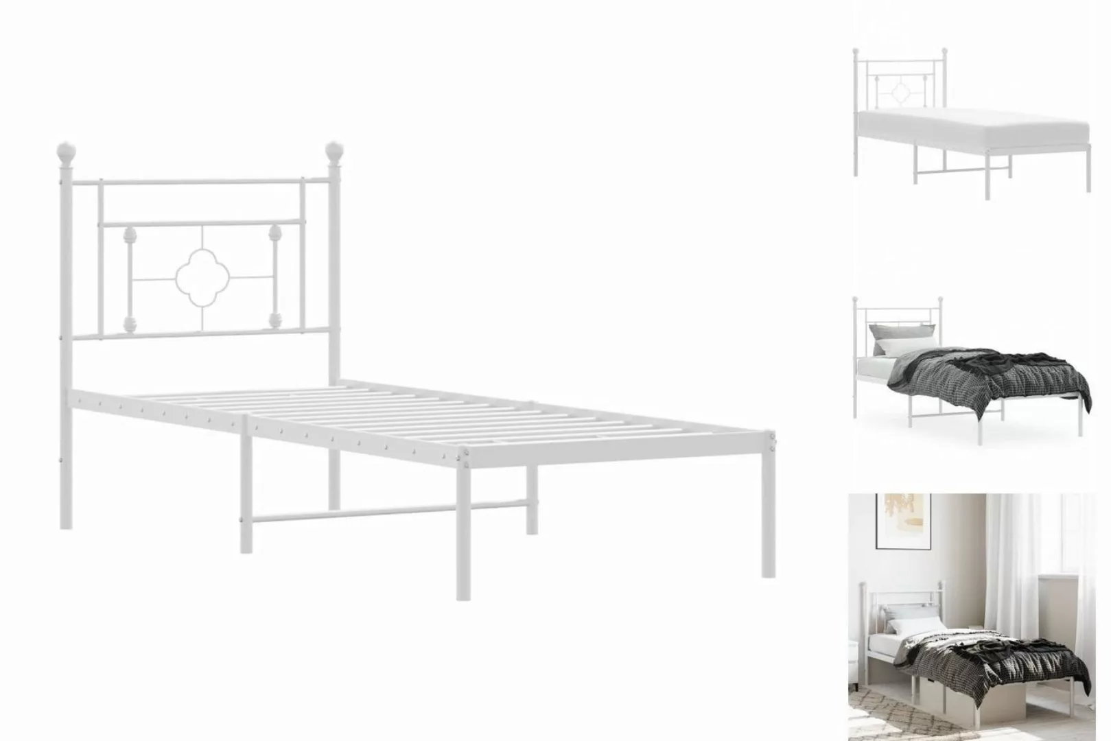 vidaXL Bettgestell Bettgestell mit Kopfteil Metall Weiß 80x200 cm Bett Bett günstig online kaufen