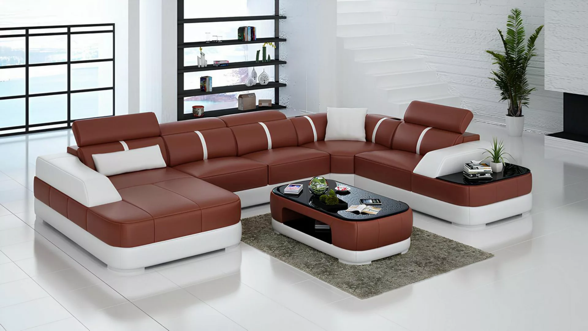 Xlmoebel Sofa Leder-Couch mit Polsterung für das Wohnzimmer Eck-Sofa Set, H günstig online kaufen