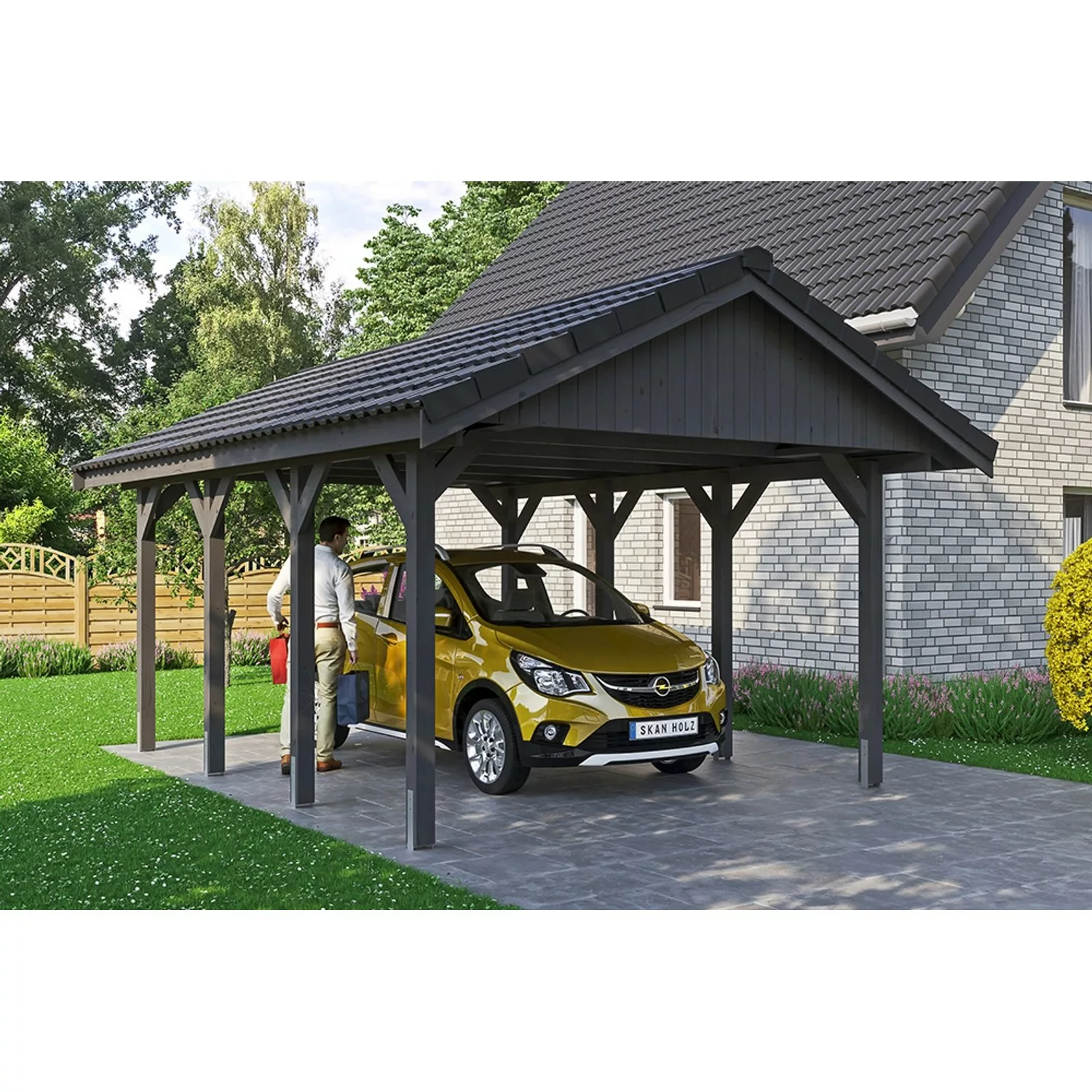 Satteldach-Carport Wallgau Schiefergrau 430 x 600 cm Dachlattung günstig online kaufen