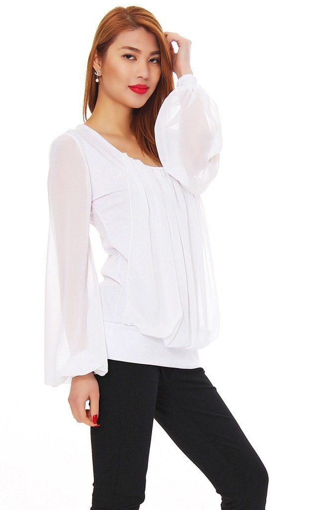 Mississhop Chiffonbluse Damen Bluse Chiffon Rundhals günstig online kaufen