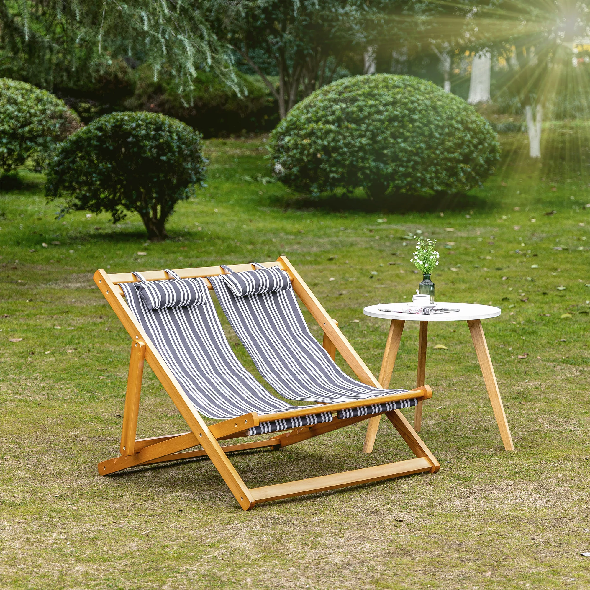 Outsunny Sonnenliege Doppelliege aus Holz Gartenliege Zweisitzer 3-stufig v günstig online kaufen
