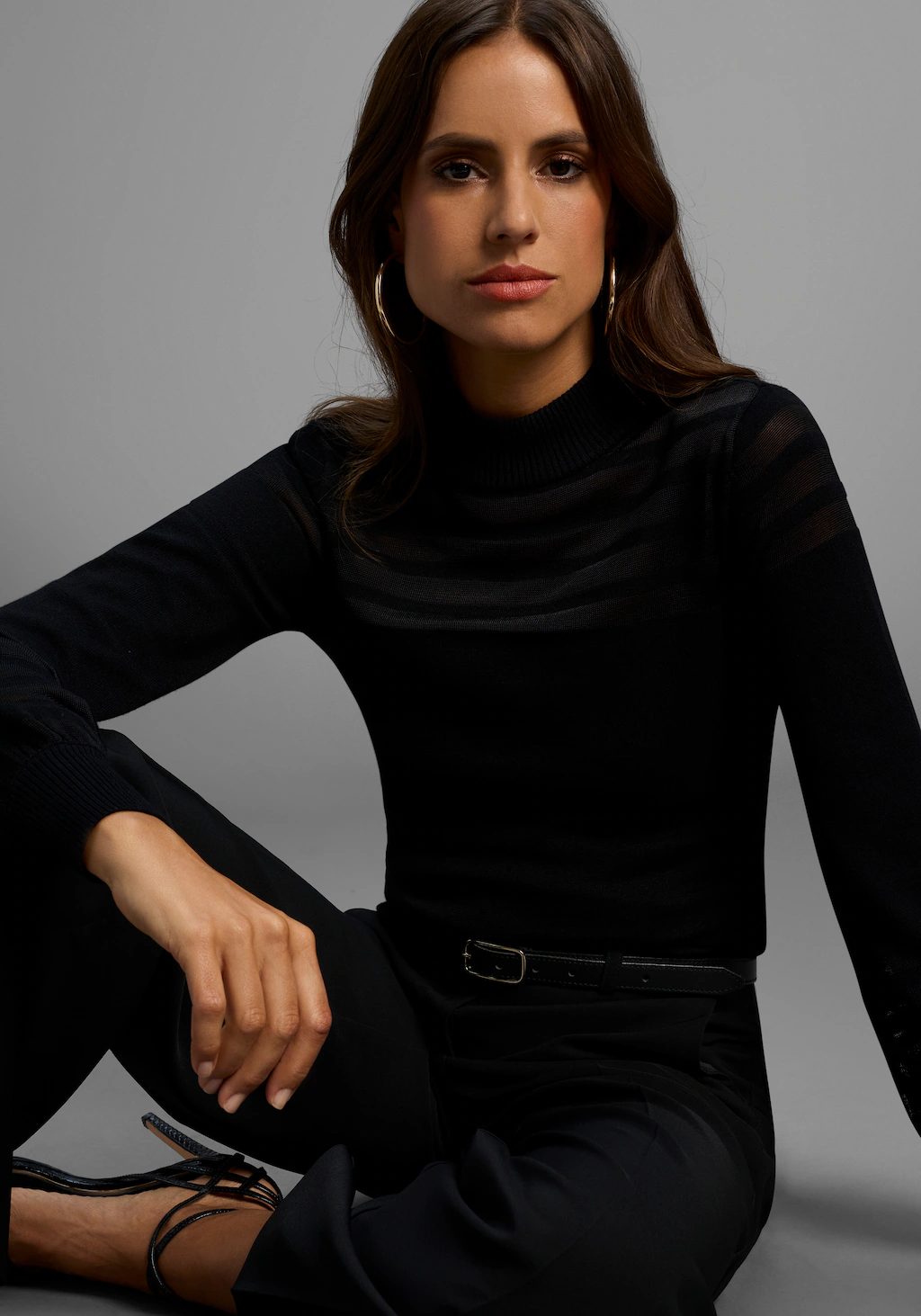 Melrose Stehkragenpullover, mit transparenten Streifen und Ballonärmeln günstig online kaufen