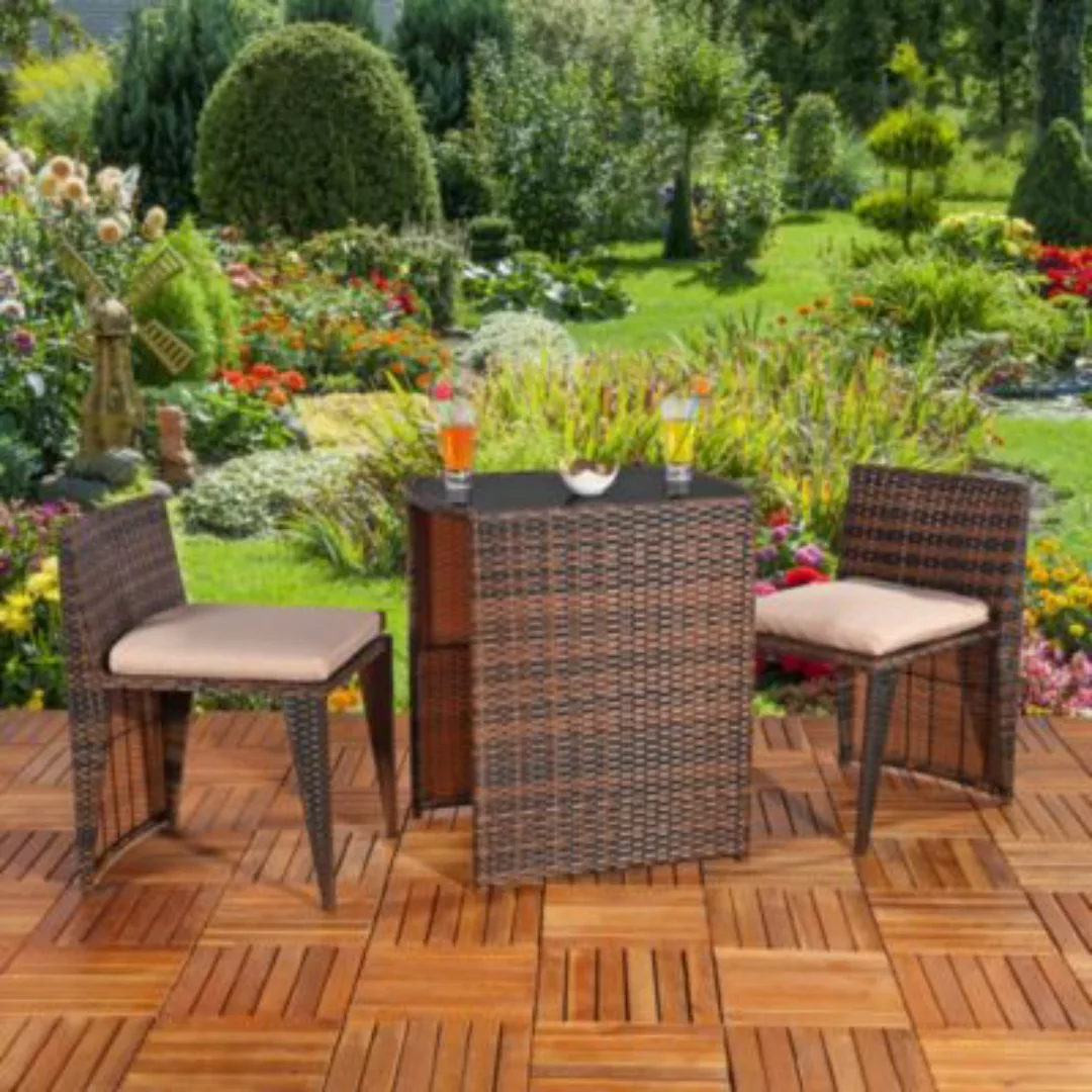 Mucola Sitzmöbel Gartengarnitur Platzsparend aus Polyrattan in Braun mit Ti günstig online kaufen