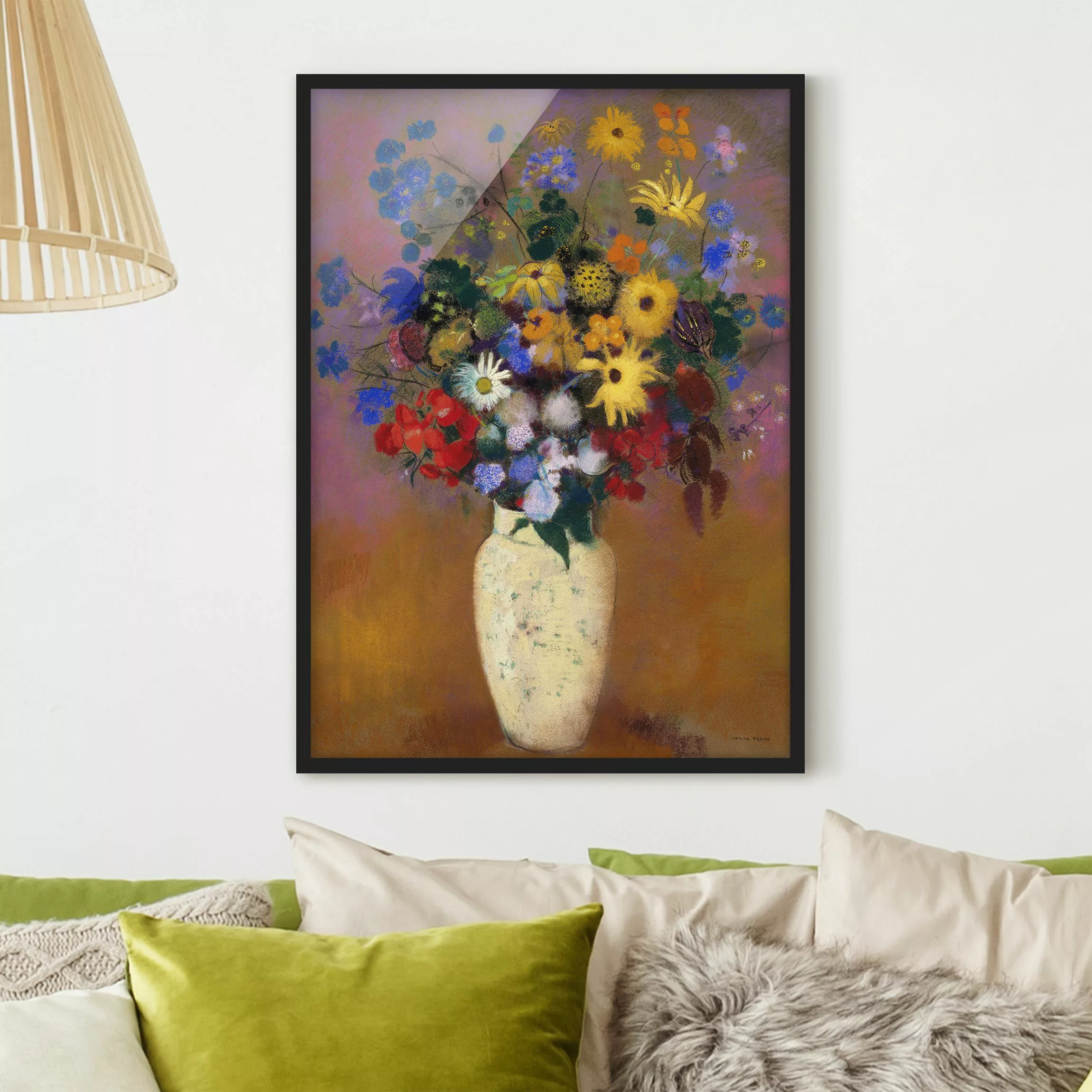 Bild mit Rahmen Kunstdruck - Hochformat Odilon Redon - Blumen in einer Vase günstig online kaufen