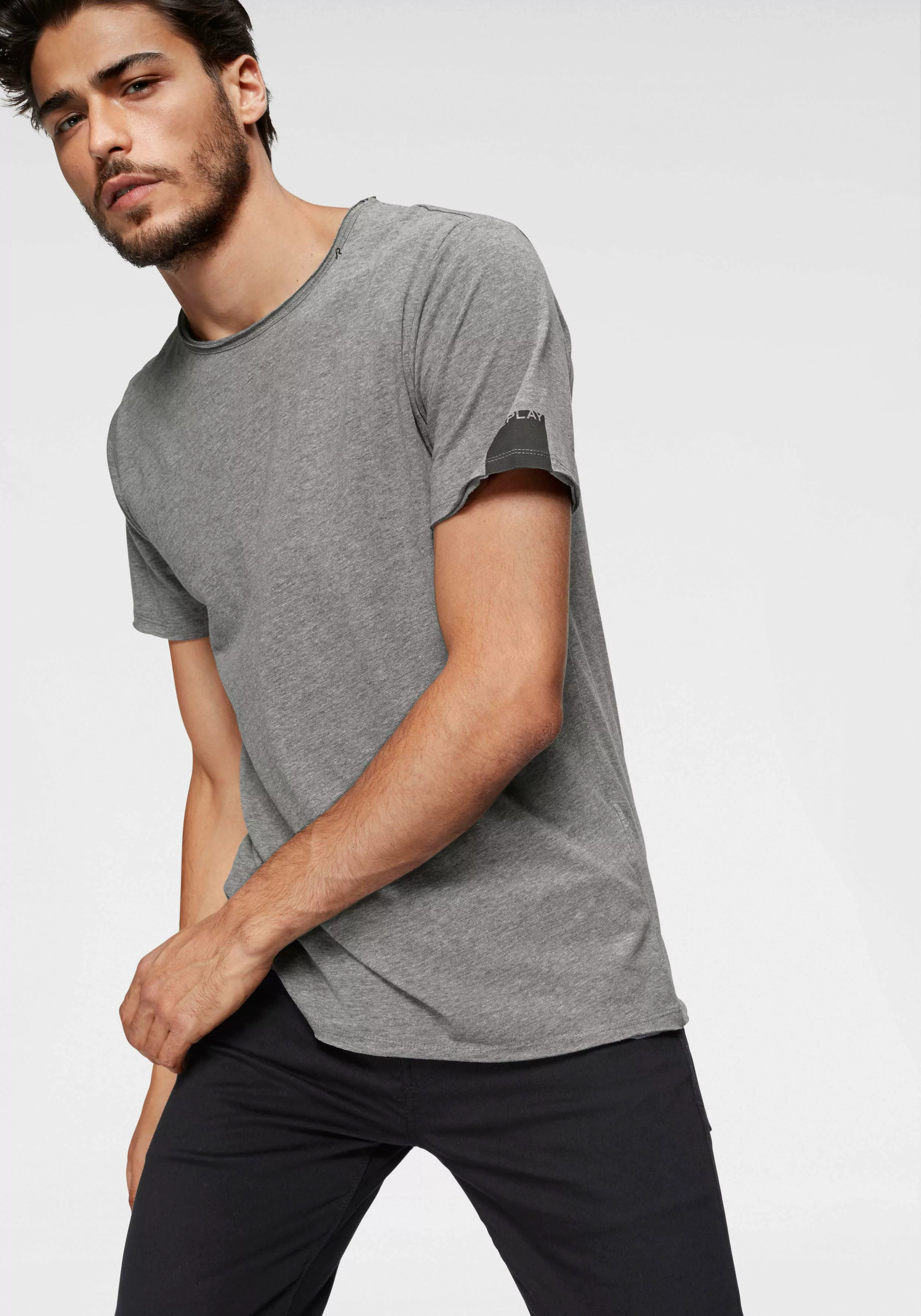 REPLAY Herren T-Shirt - 1/2-Arm, V-Neck, Baumwolle, Jersey, offene Kanten S günstig online kaufen