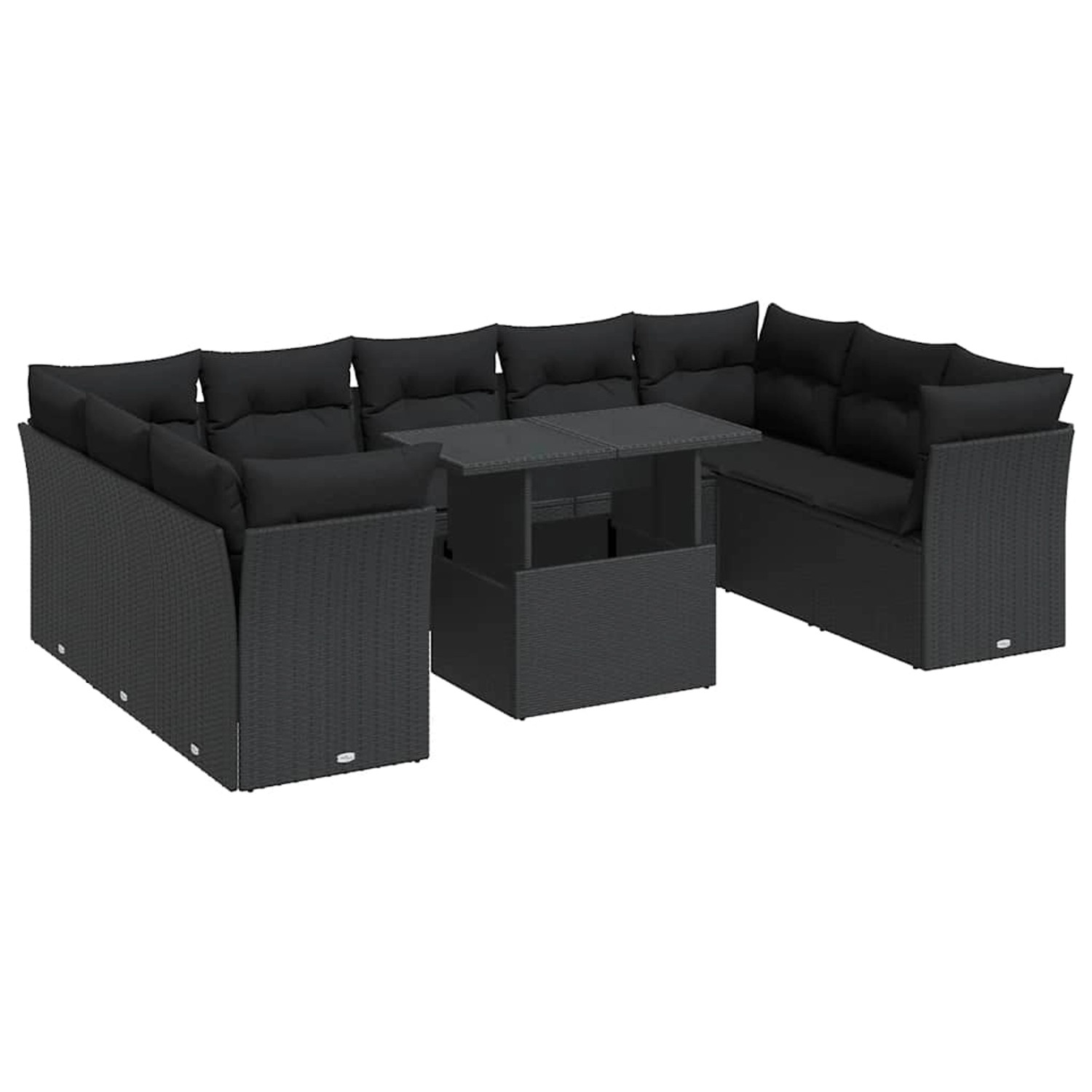 vidaXL 10-Tlg Garten-Sofagarnitur mit Kissen Schwarz Poly Rattan 3326216 günstig online kaufen