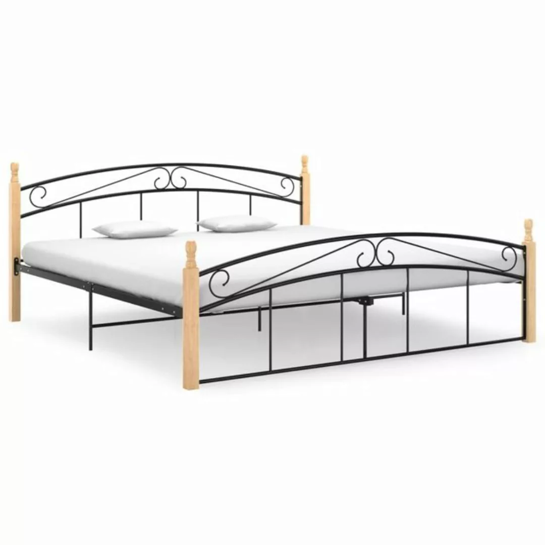 furnicato Bett Bettgestell Schwarz Metall und Massivholz Eiche 180x200 cm günstig online kaufen